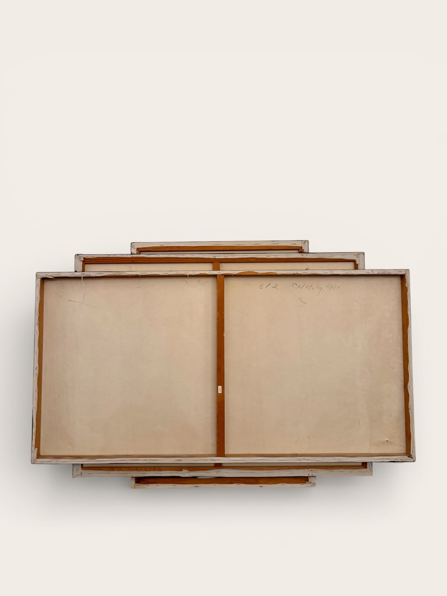 Vintage 1990s Large Abstract Triptych Painting by Artist Chong Bai