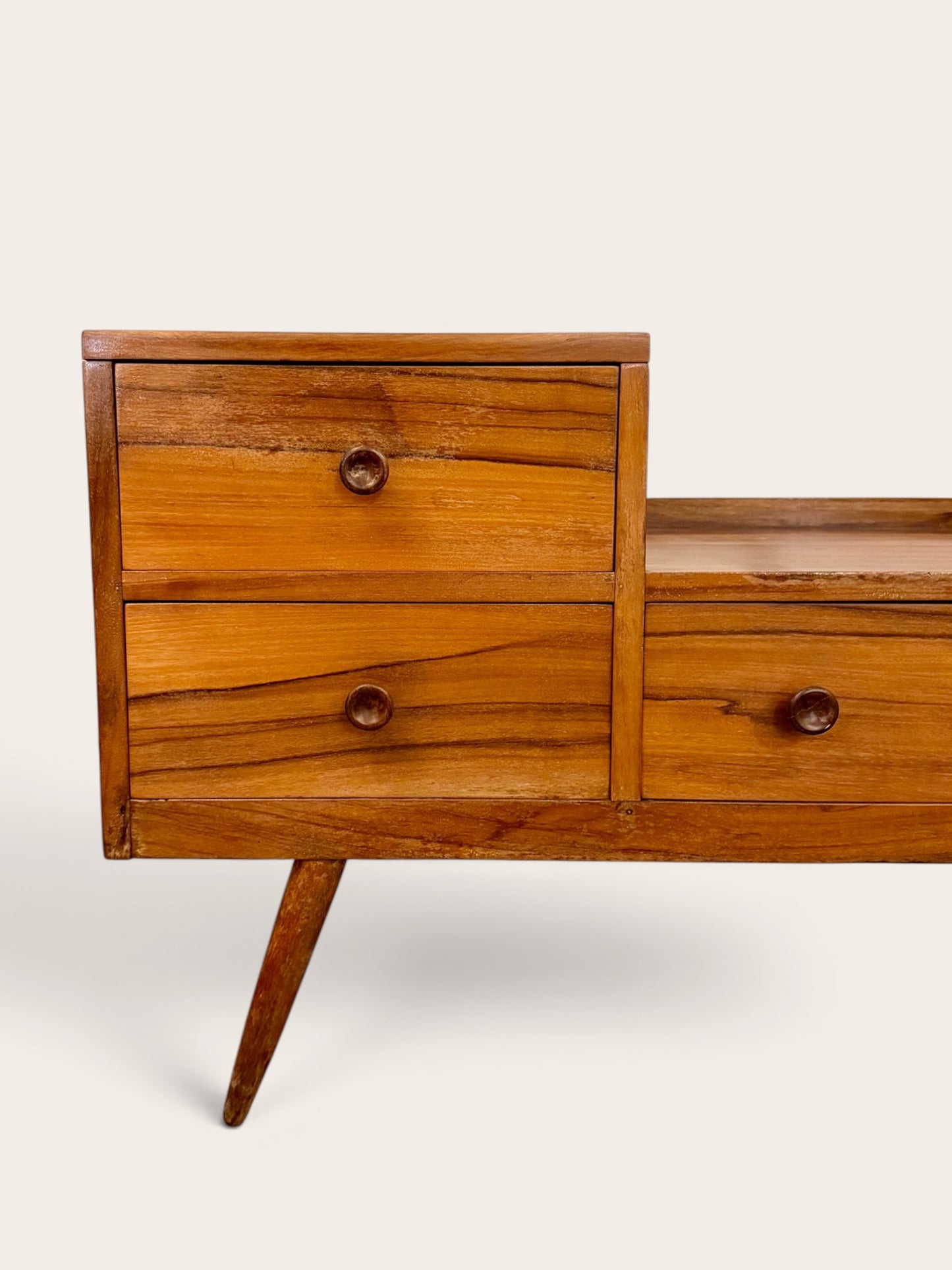 1960s Vintage MCM English Telephone Table with Three Drawers