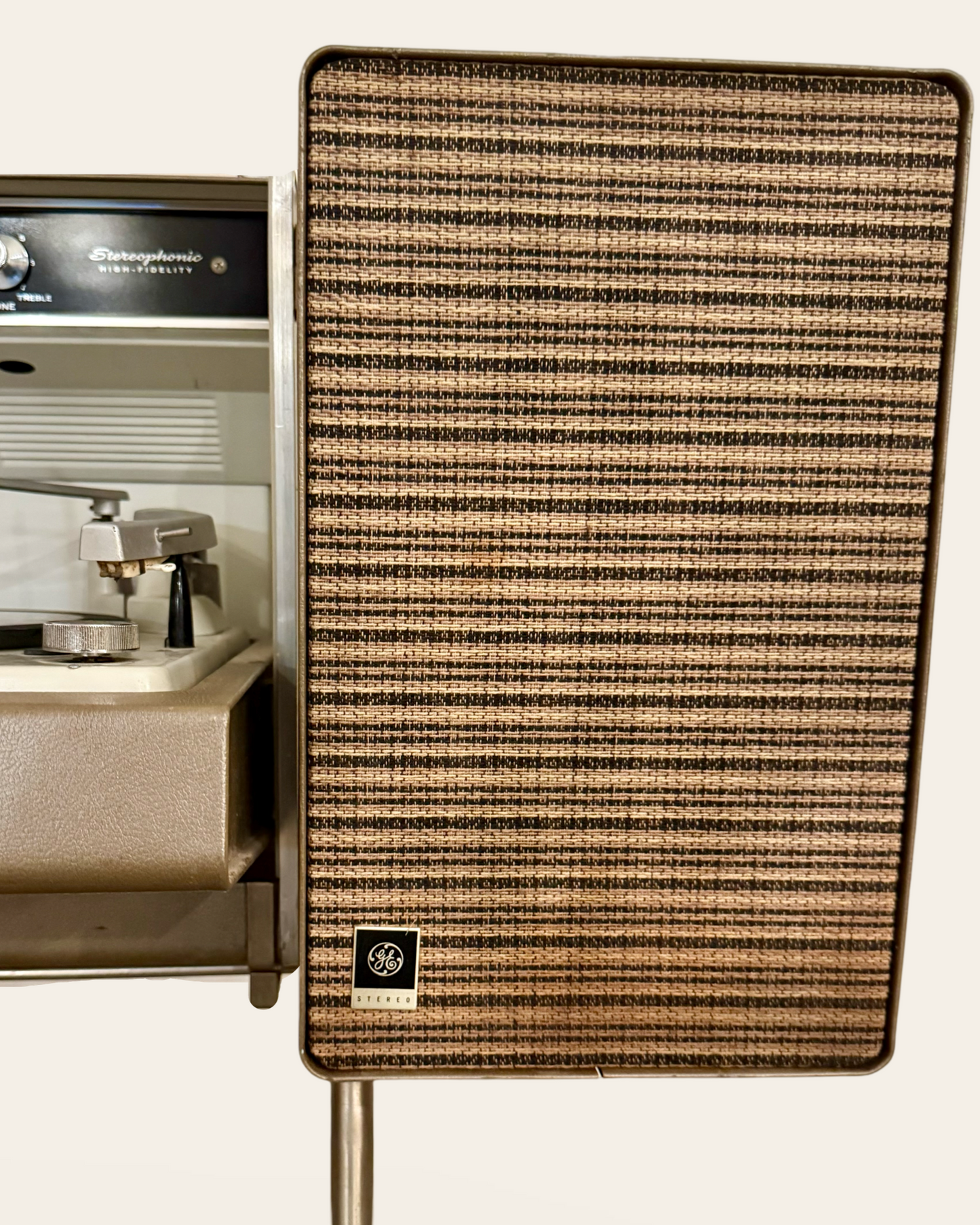 Vintage Portable General Electric Stereophonic Record Player with Stand and Vinyl Storage