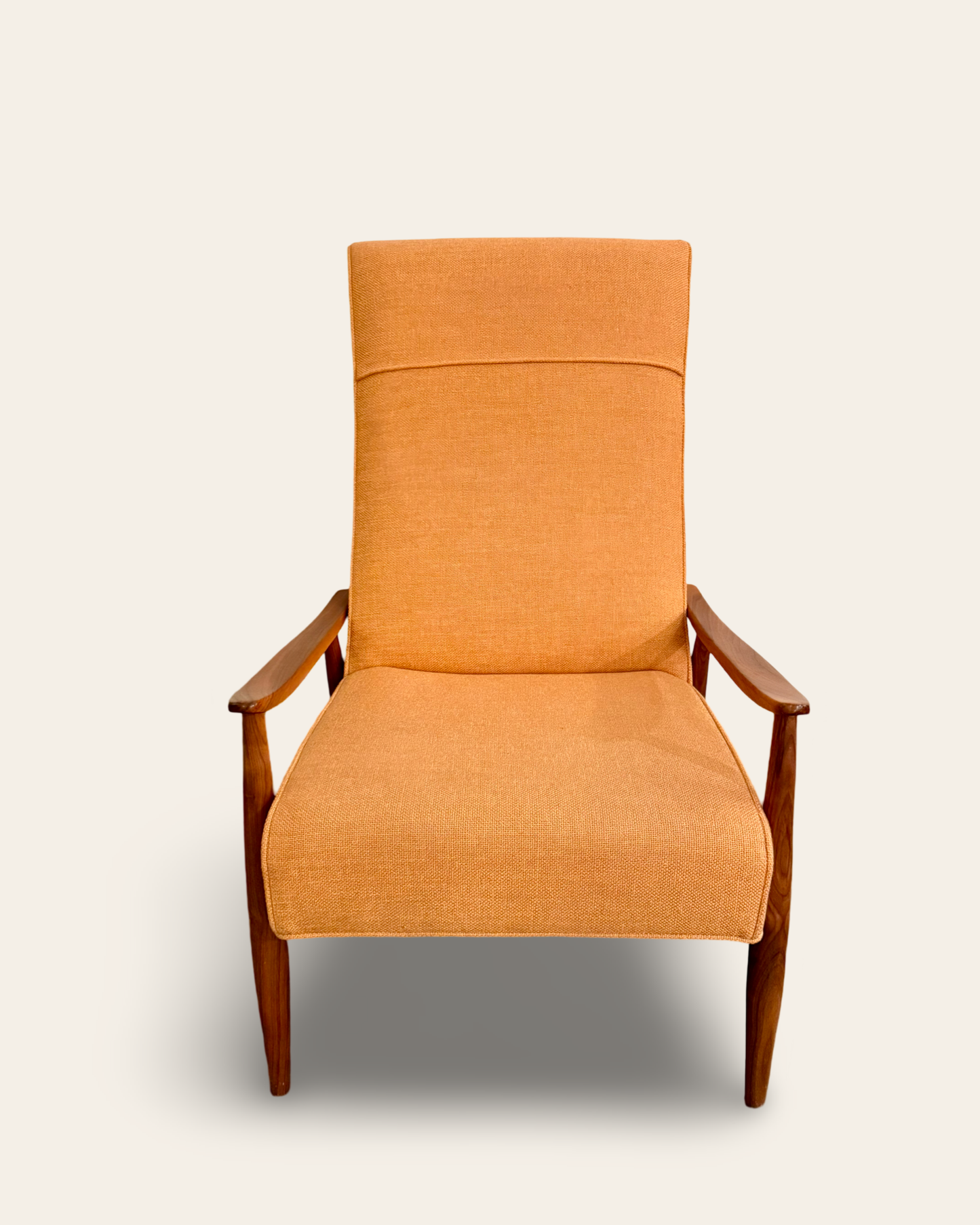 Orange Mid Century Modern Milo Baughman for Thayer Coggin “Recliner 74” Lounge Chair in Stationary Position