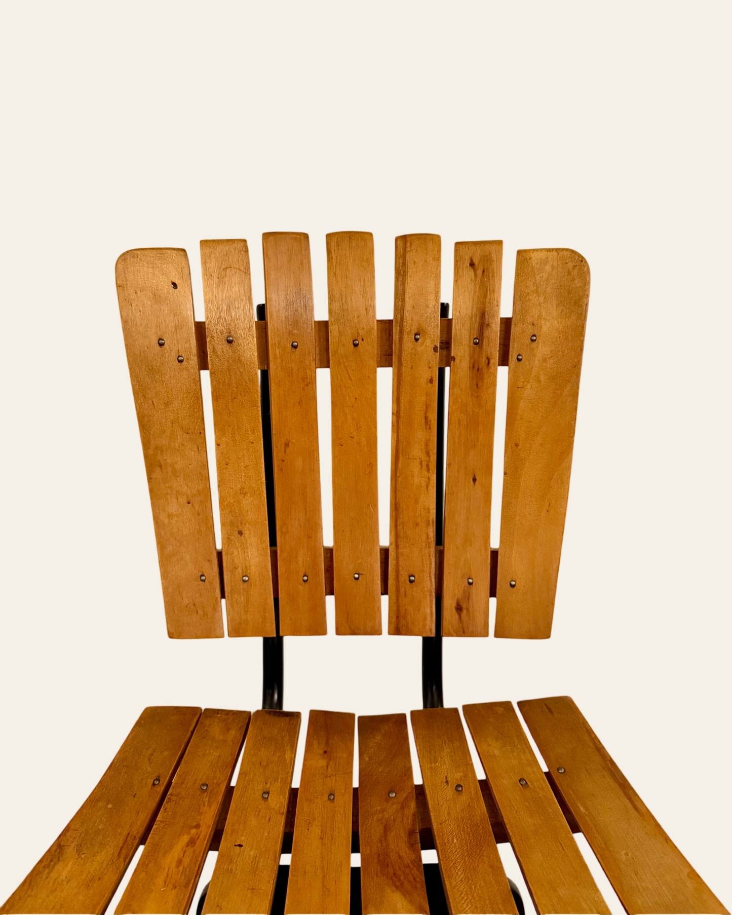Pair of Vintage Mid Century Modern Arthur Umanoff Style Slatted Wood and Metal Barstools