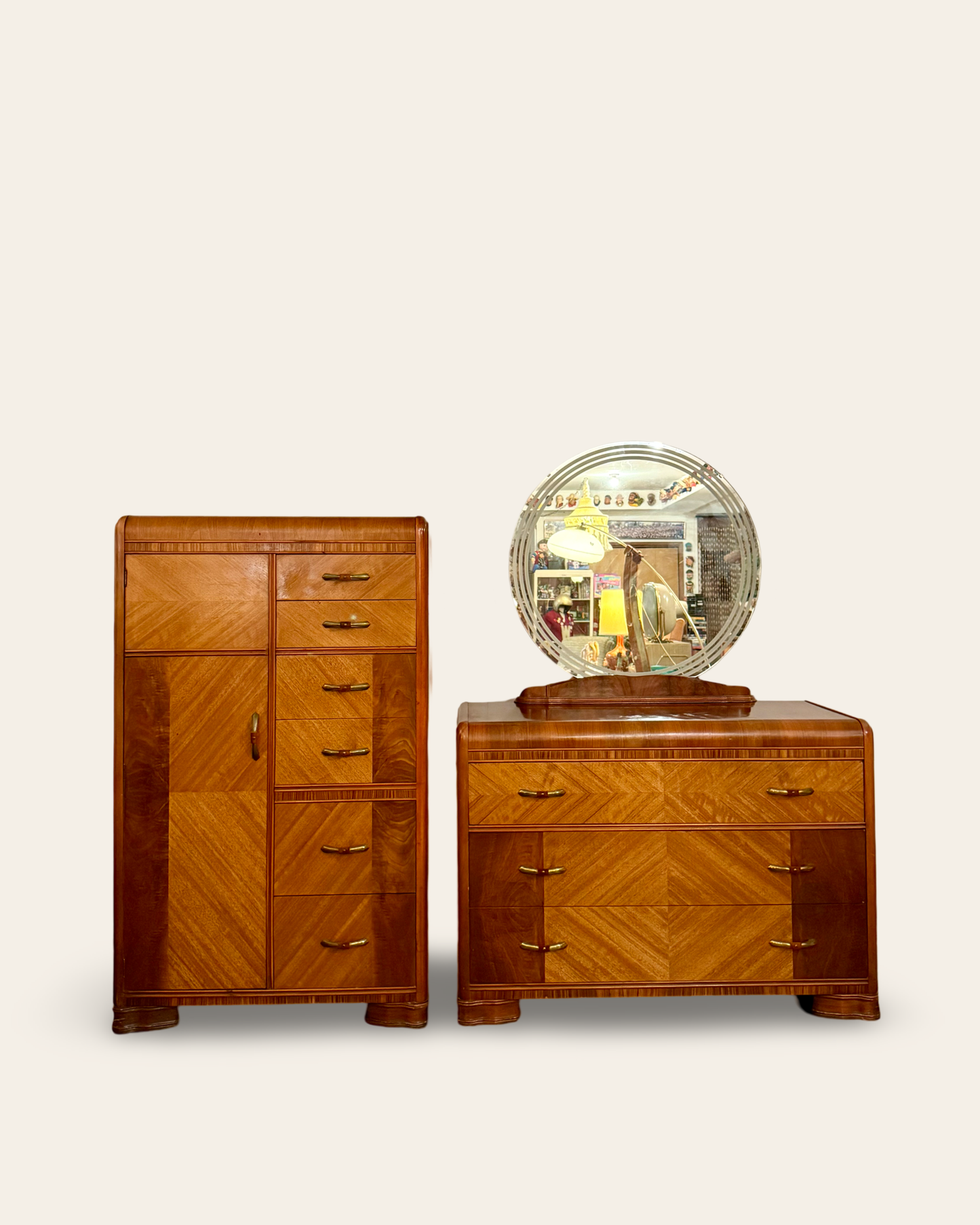 Art Deco Vintage Chifforobe Armoire Closet or Dresser with Original Bakelite Pulls Made by Tri Bond Furniture Co.
