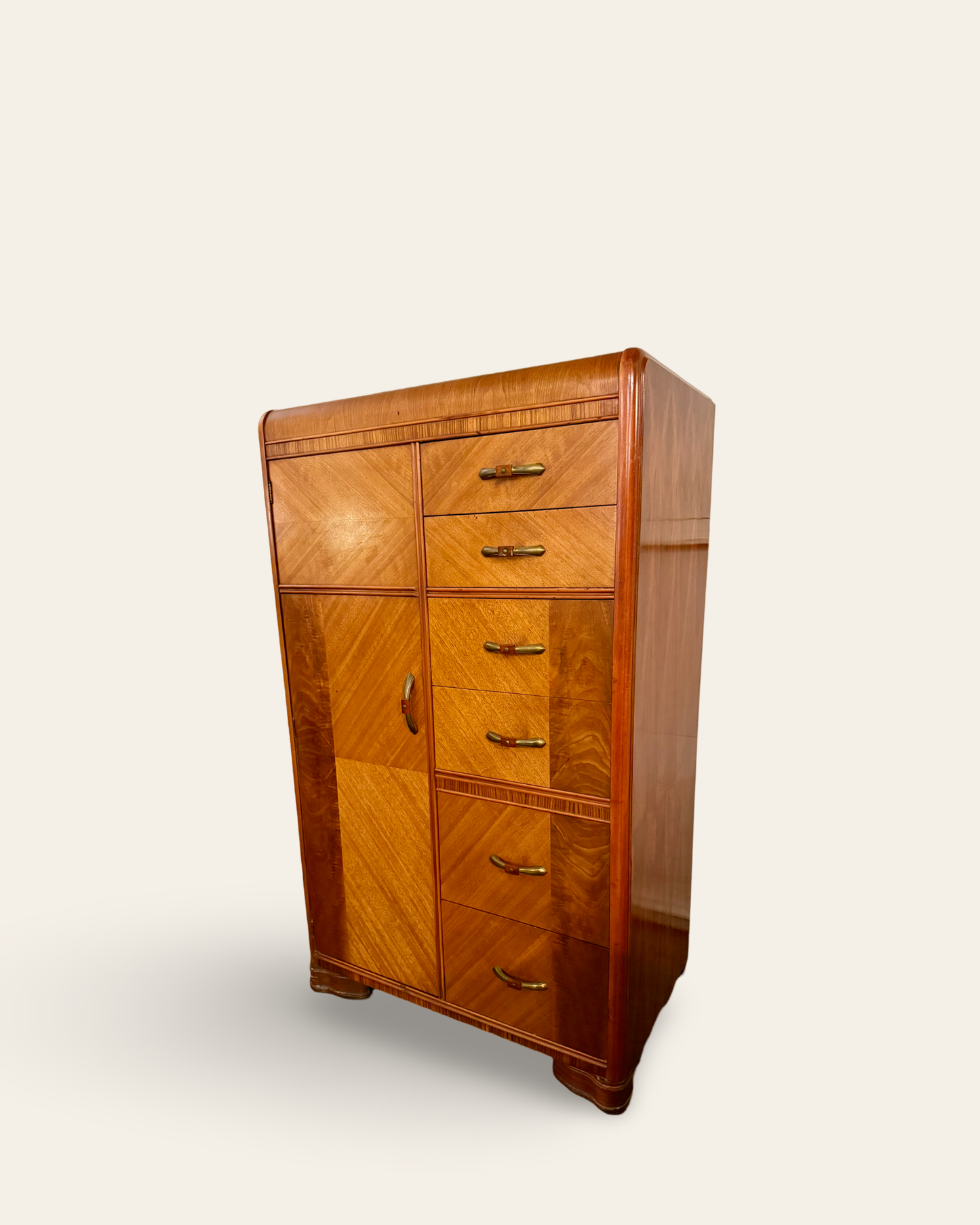 Art Deco Vintage Chifforobe Armoire Closet or Dresser with Original Bakelite Pulls Made by Tri Bond Furniture Co.