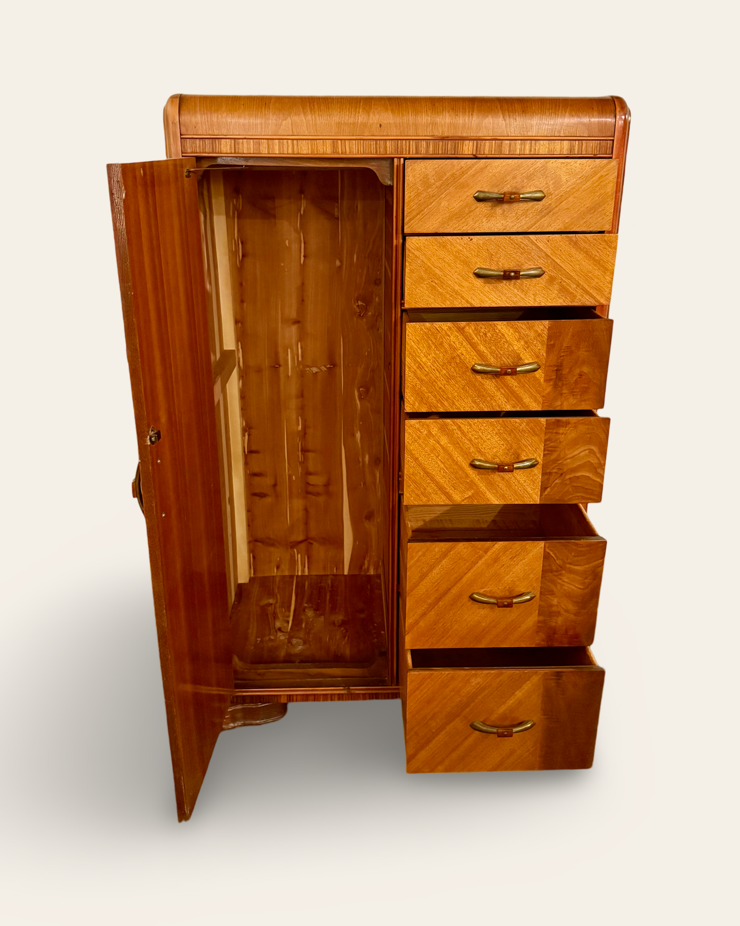 Art Deco Vintage Chifforobe Armoire Closet or Dresser with Original Bakelite Pulls Made by Tri Bond Furniture Co.