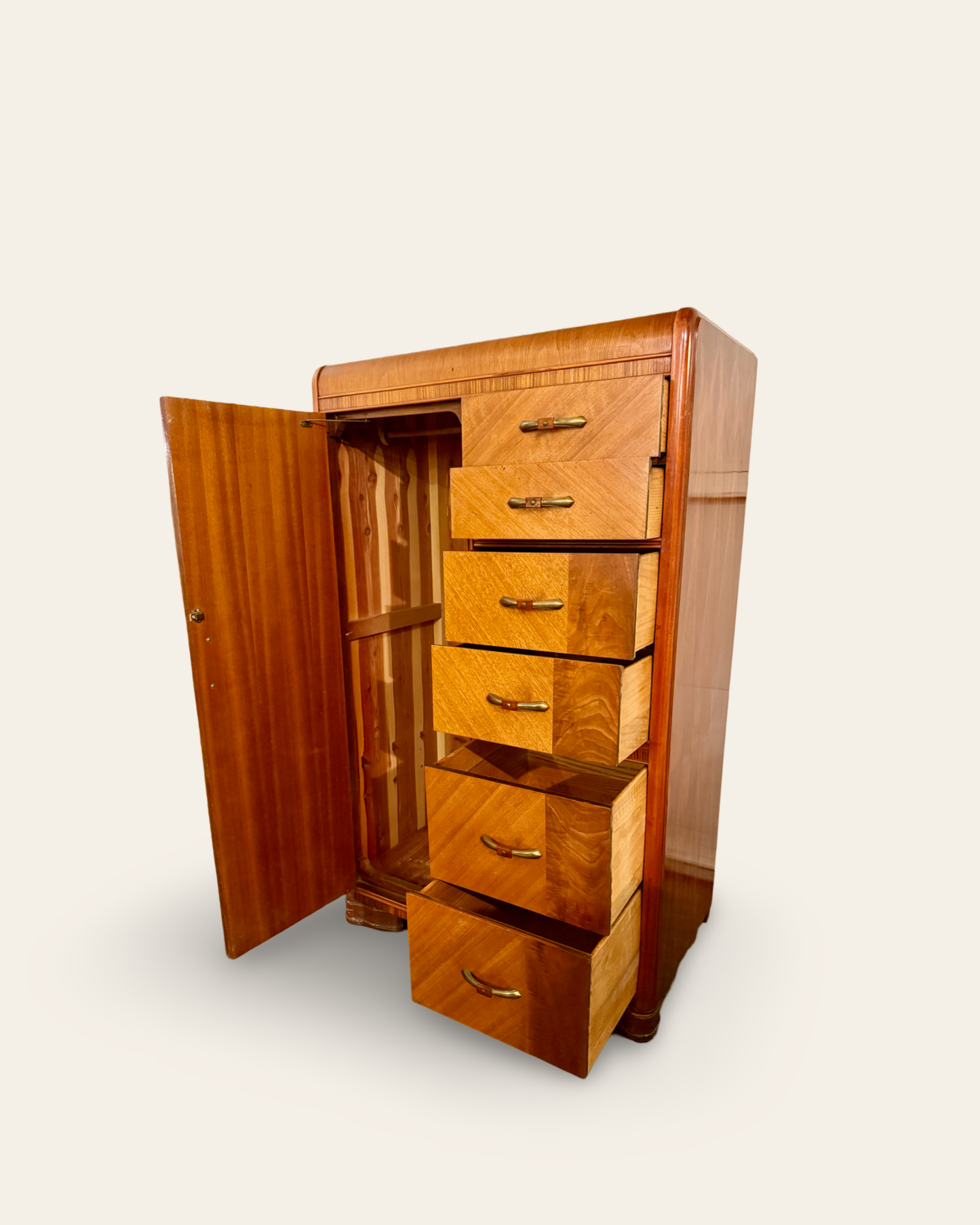 Art Deco Vintage Chifforobe Armoire Closet or Dresser with Original Bakelite Pulls Made by Tri Bond Furniture Co.