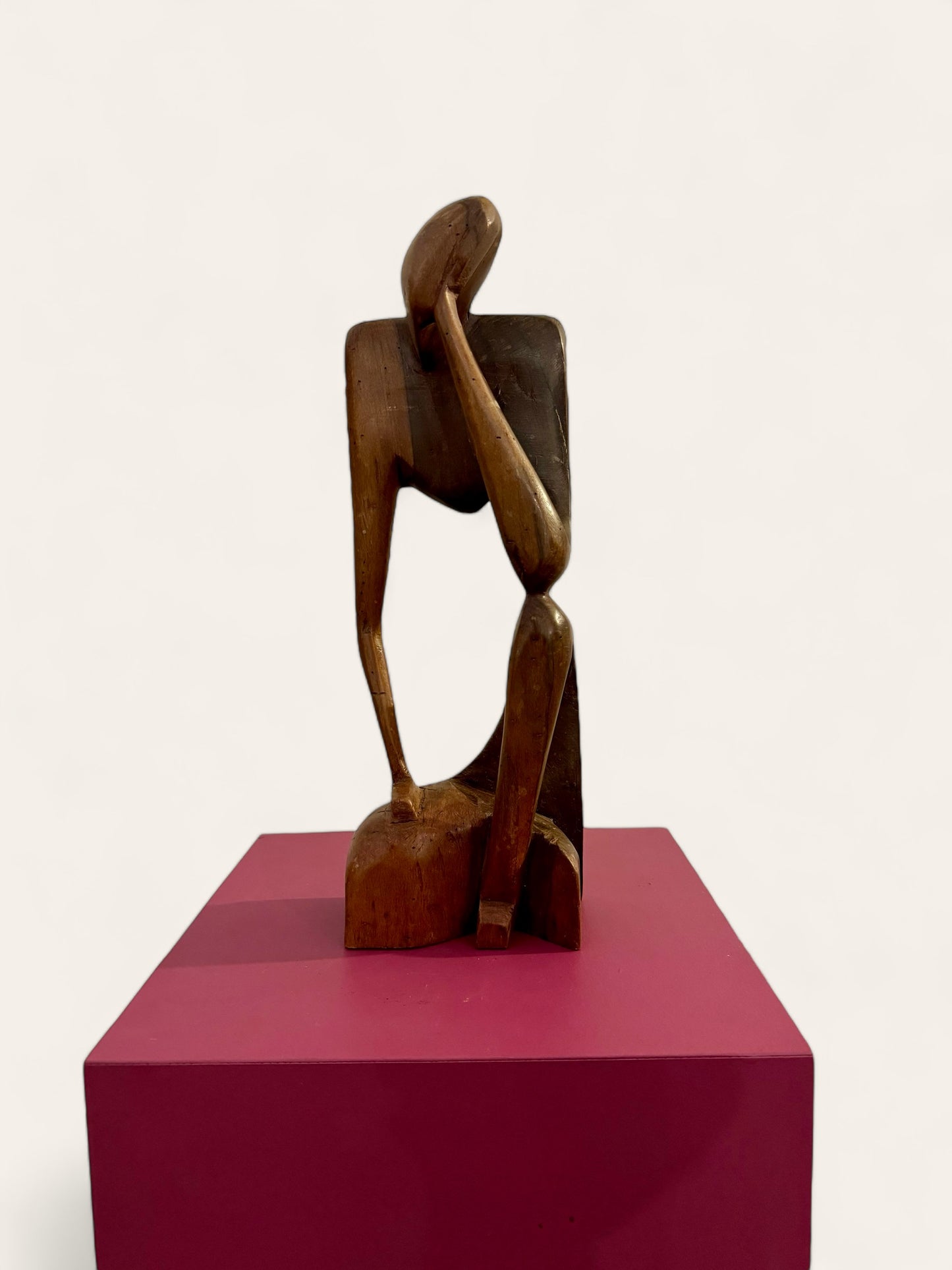 Vintage Hand Carved Wooden Abstract Thinking Man