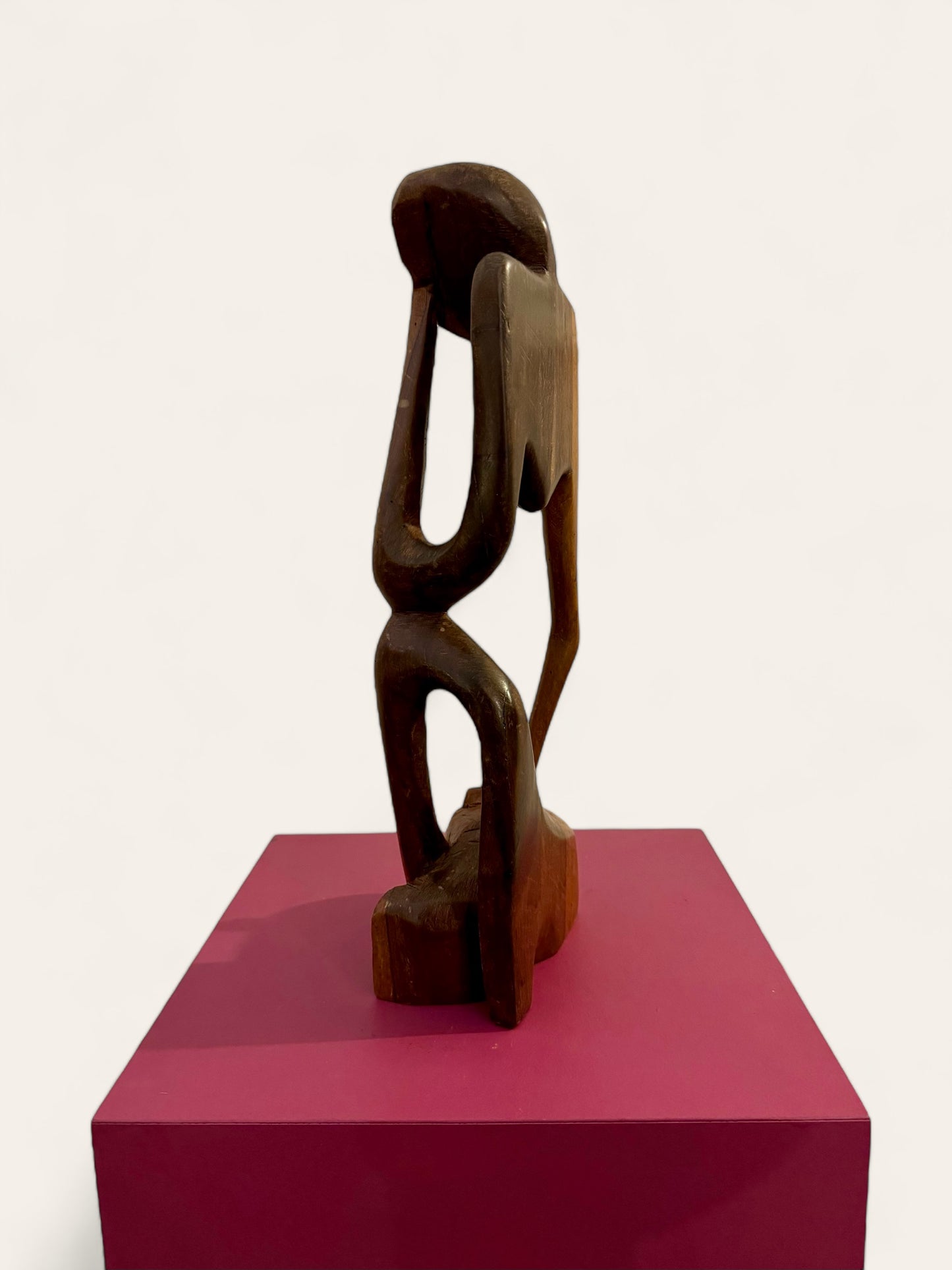 Vintage Hand Carved Wooden Abstract Thinking Man