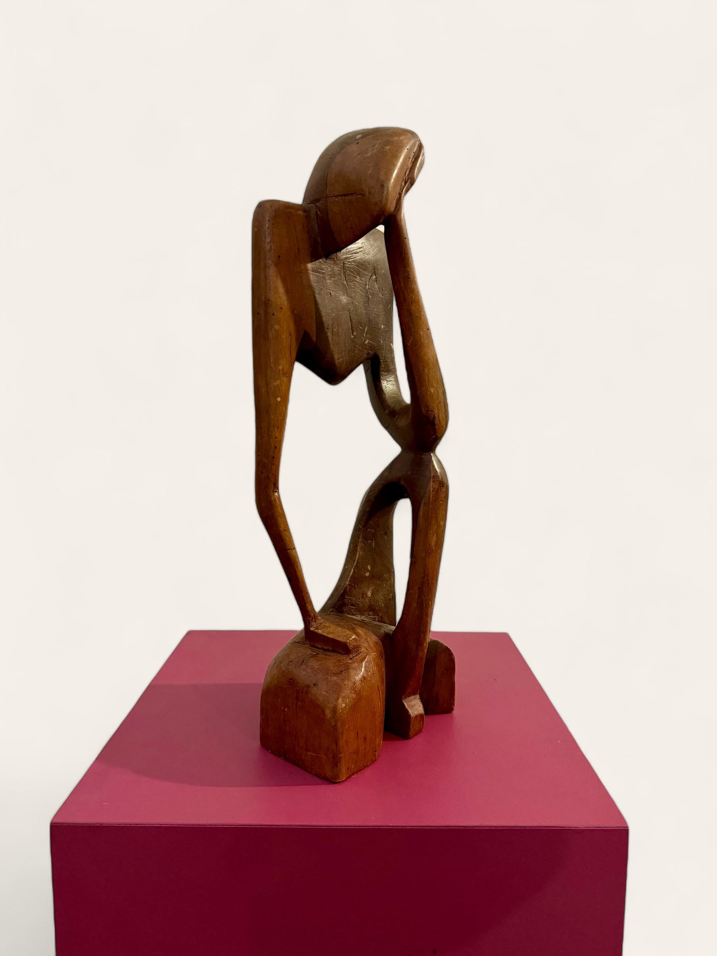 Vintage Hand Carved Wooden Abstract Thinking Man