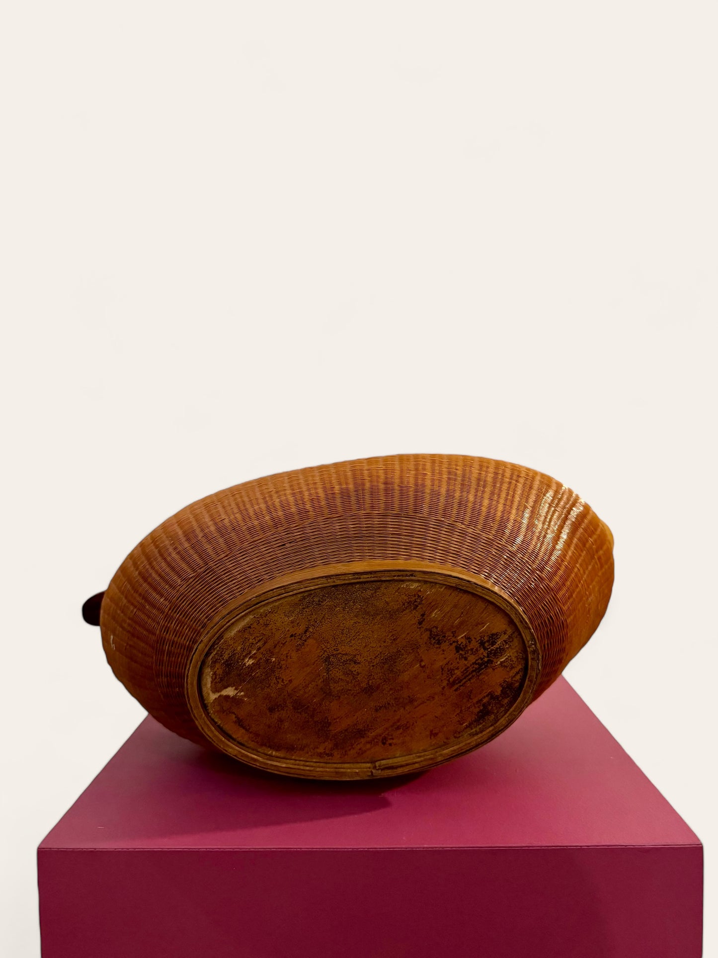 Vintage Bamboo and Wicker Duck with Lid Believed to be from People's Republic of China