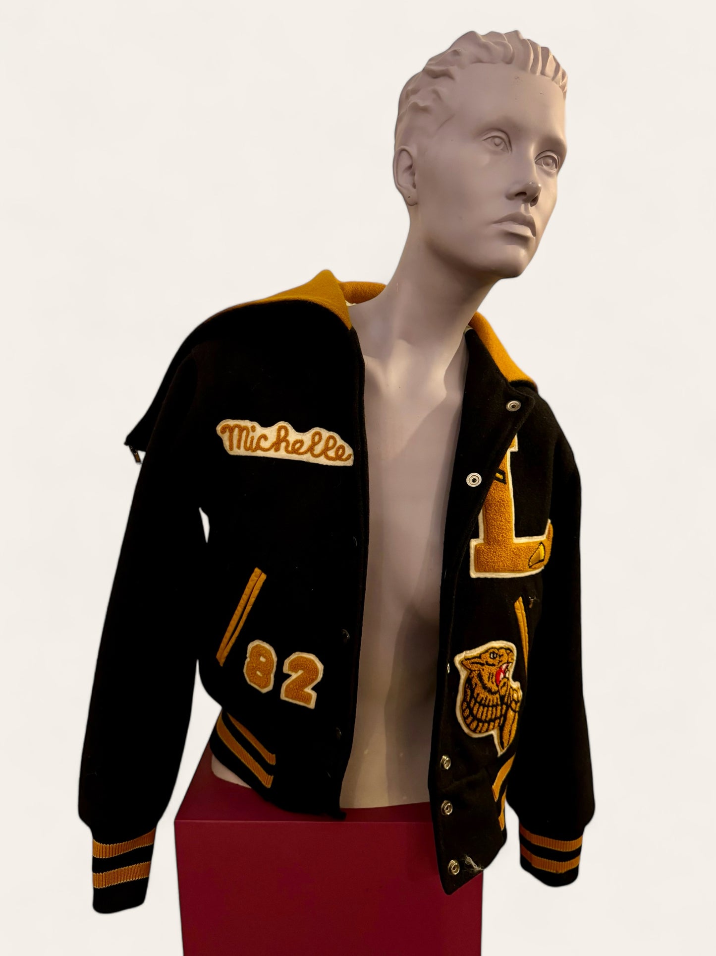 Vintage 1982 Varsity Letterman Jacket with Hood and Name "Michelle"