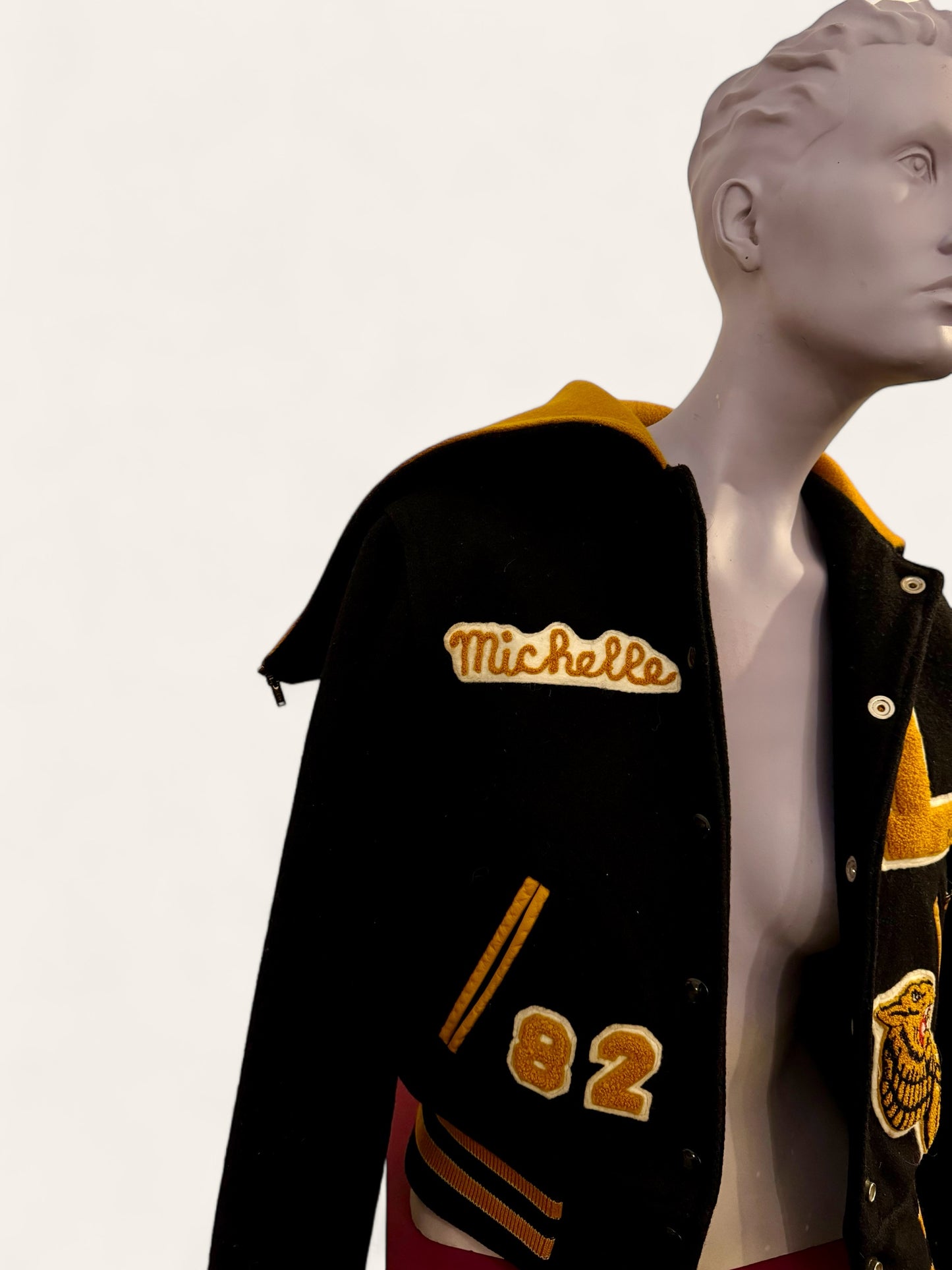 Vintage 1982 Varsity Letterman Jacket with Hood and Name "Michelle"