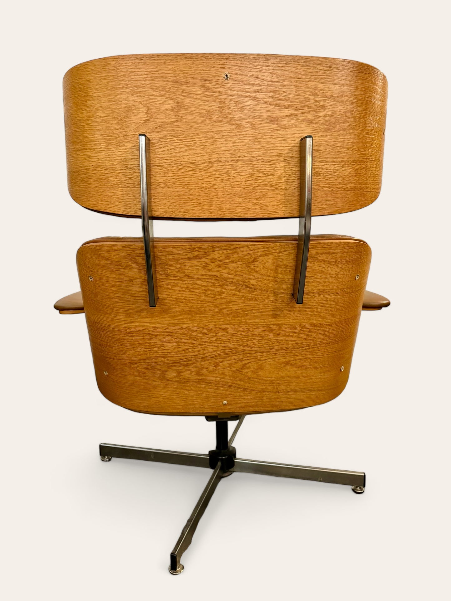Original Vintage MCM Camel Color Plycraft Eames Style Lounge Chair with Ottoman