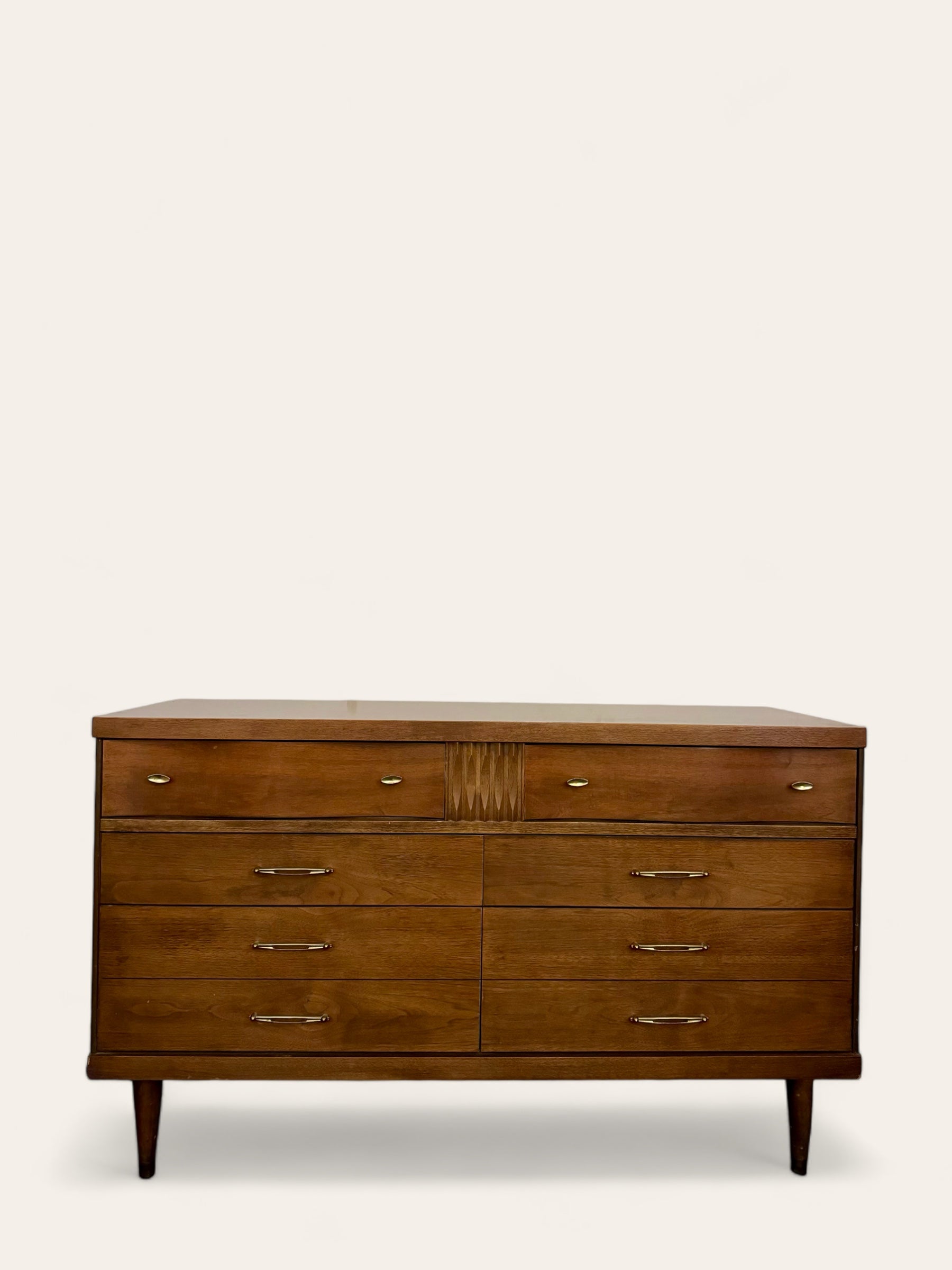 Vintage MCM Bassett Furniture 6 Drawer Lowboy Dresser with Mirror Vintage MCM Bassett Furniture 6 Drawer Lowboy Dresser with Mirror