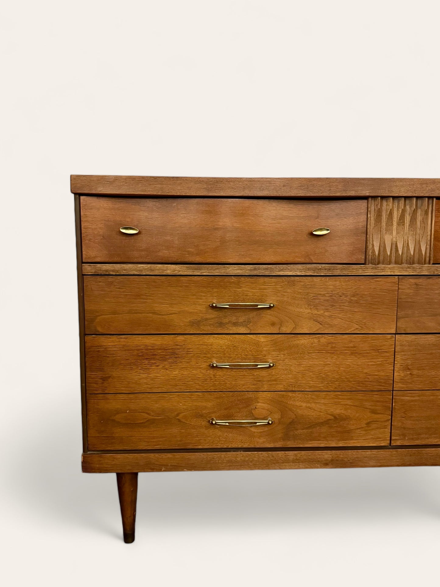 Vintage MCM Bassett Furniture 6 Drawer Lowboy Dresser with Mirror