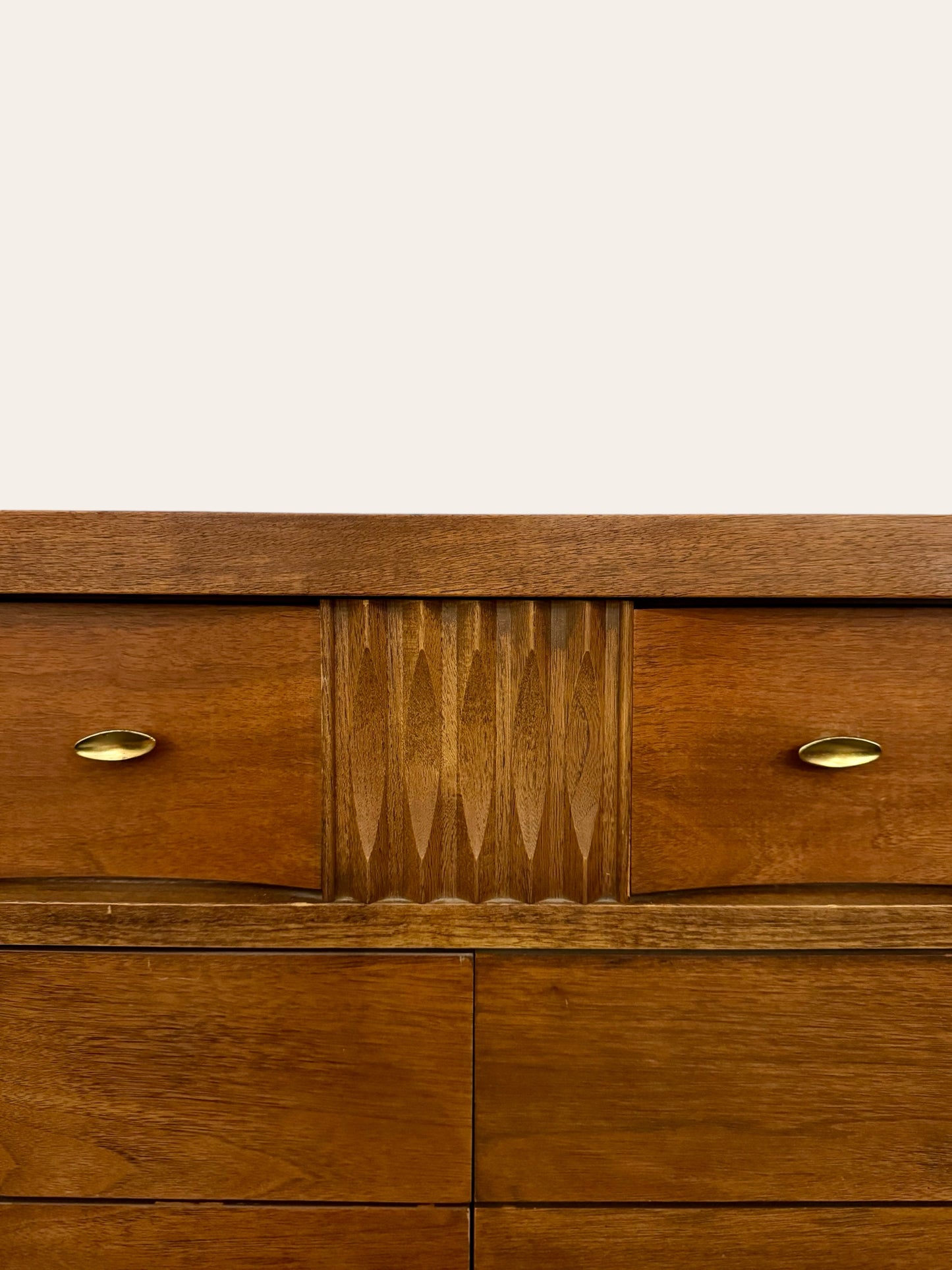 Vintage MCM Bassett Furniture 6 Drawer Lowboy Dresser with Mirror