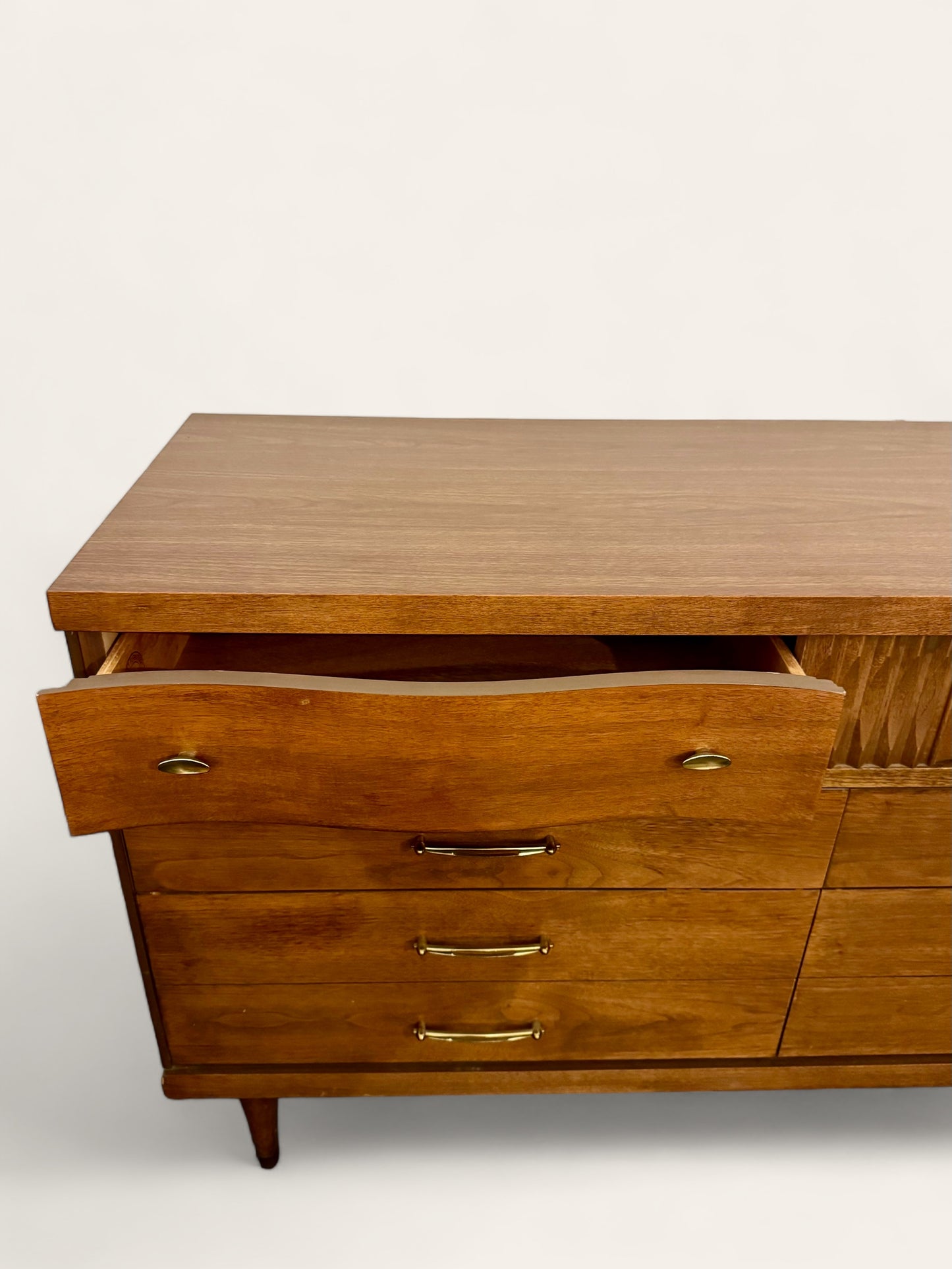 Vintage MCM Bassett Furniture 6 Drawer Lowboy Dresser with Mirror