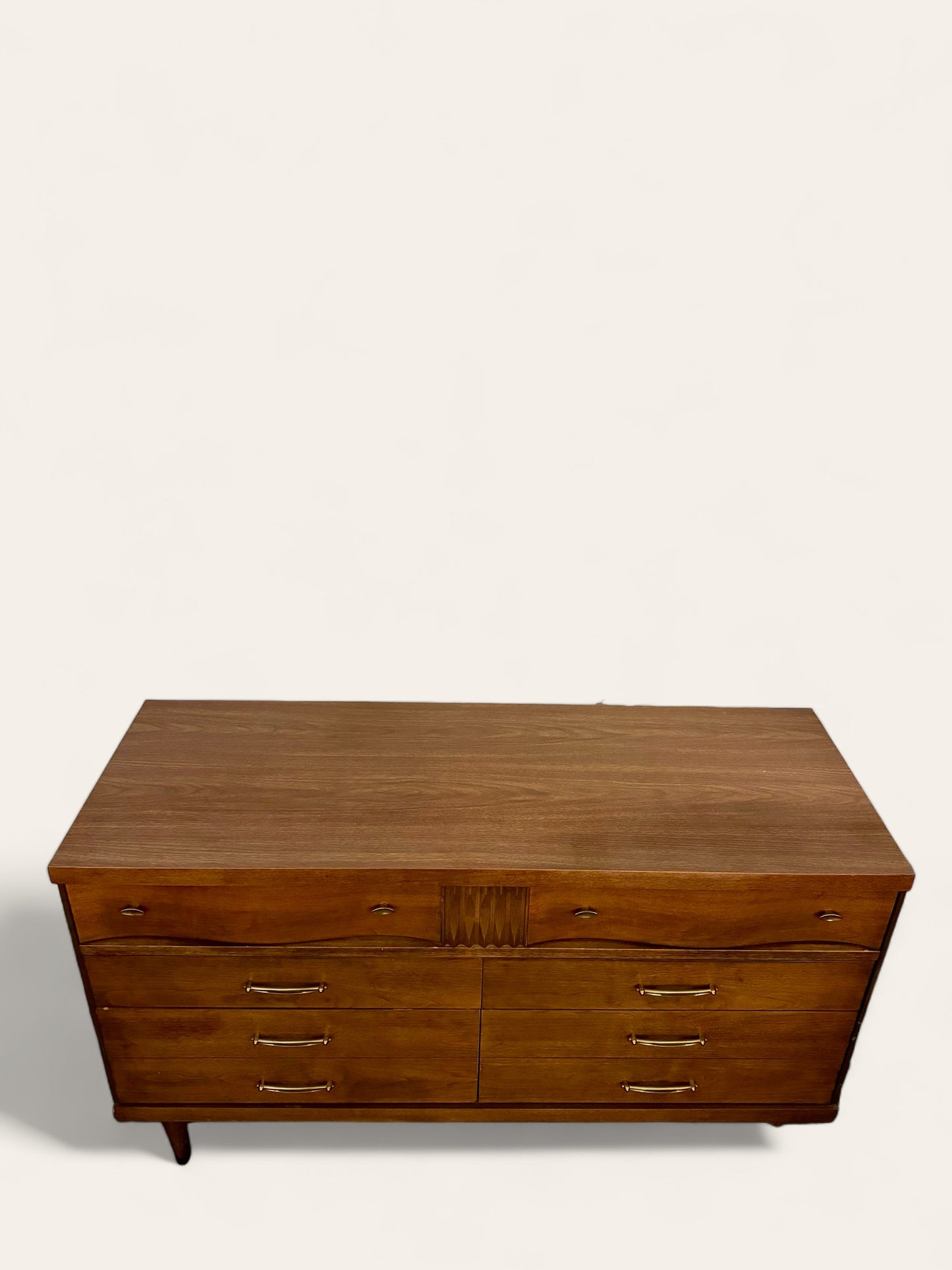 Vintage MCM Bassett Furniture 6 Drawer Lowboy Dresser with Mirror