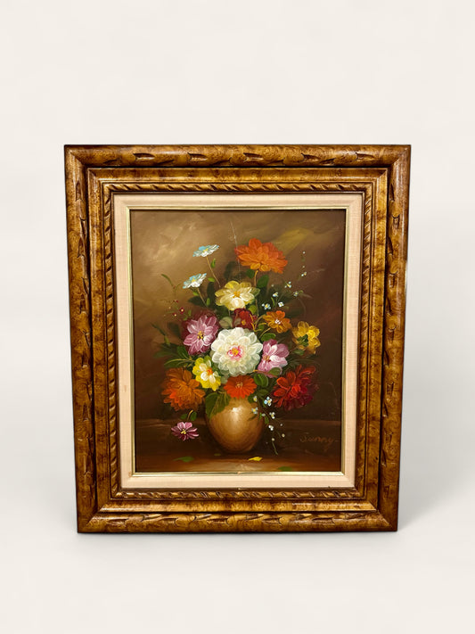 Beautiful Original Oil Painting of Flowers with Signature Sunny