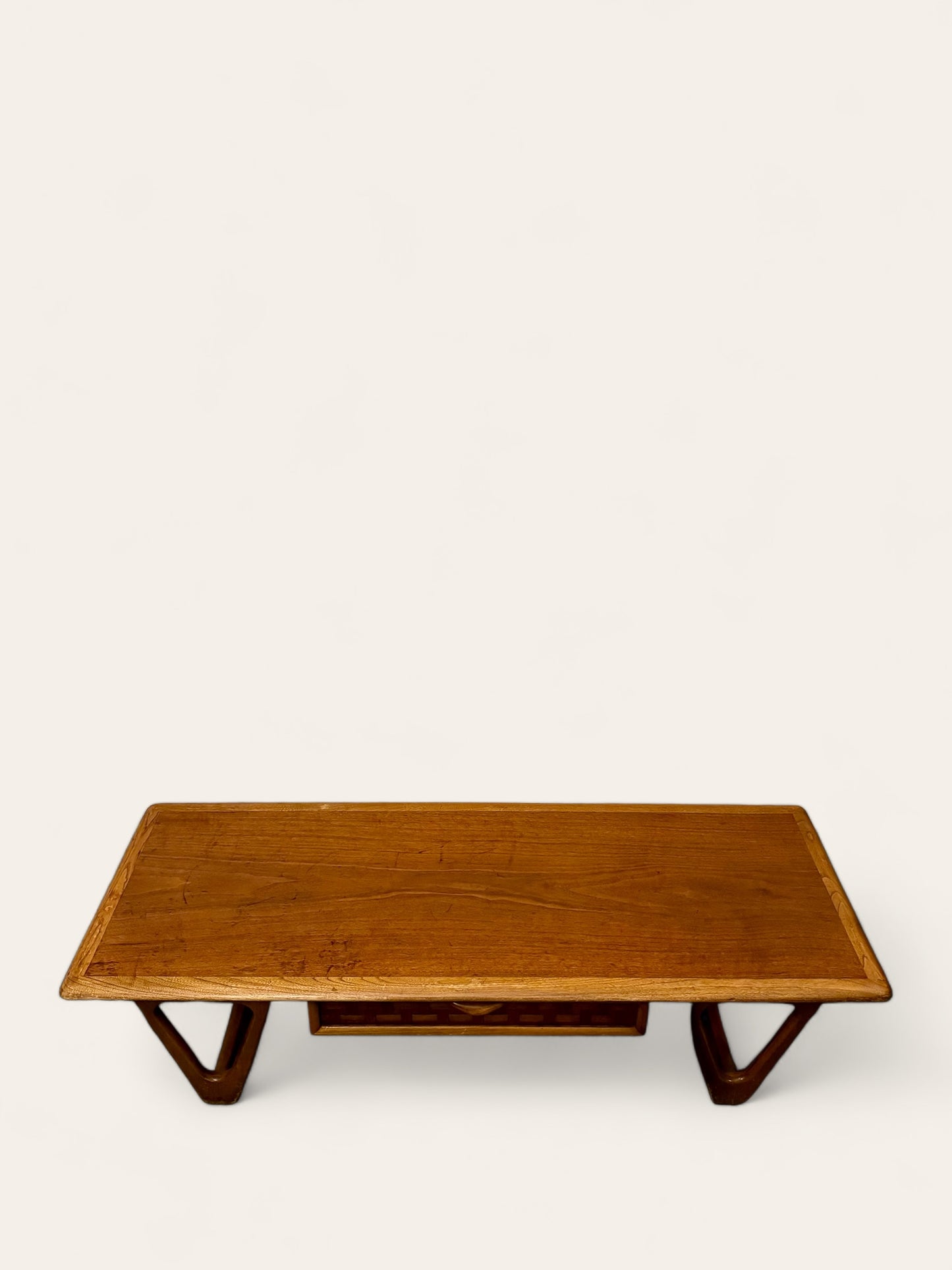 Vintage MCM Lane Perception Walnut Coffee Table with Woven Drawer