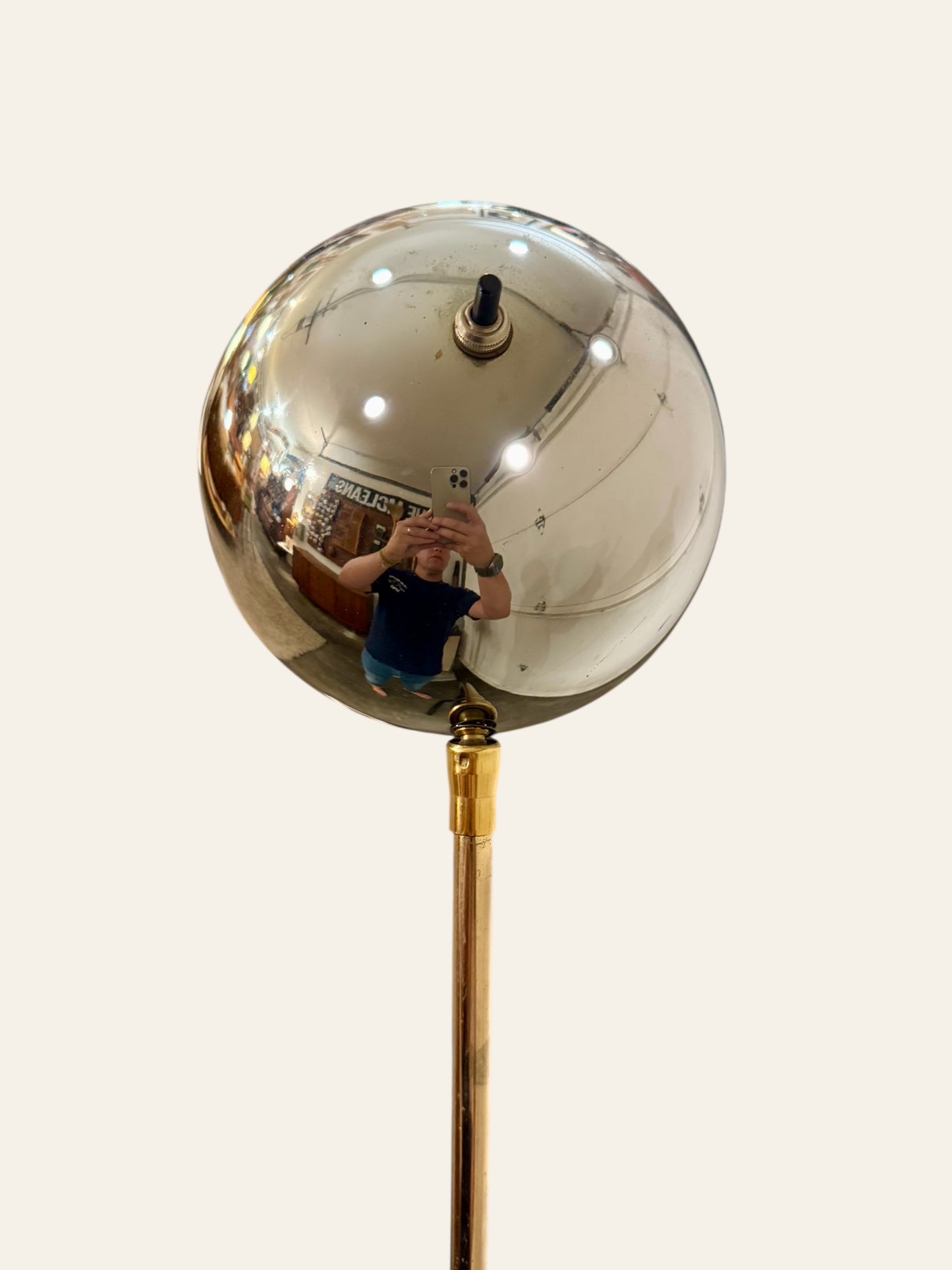 Vintage MCM Space Age Chrome and Brass Eyeball Floor Lamp