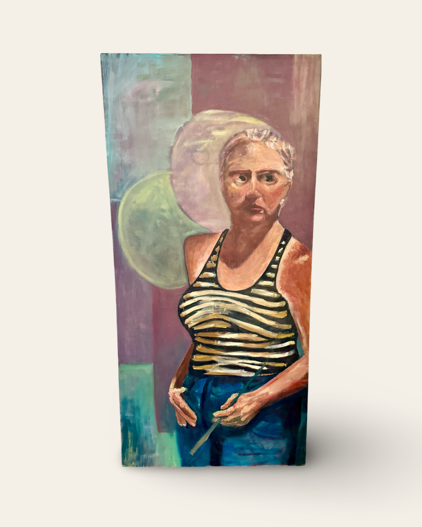 Large Original Oil Painting of a Woman in a Tank-top
