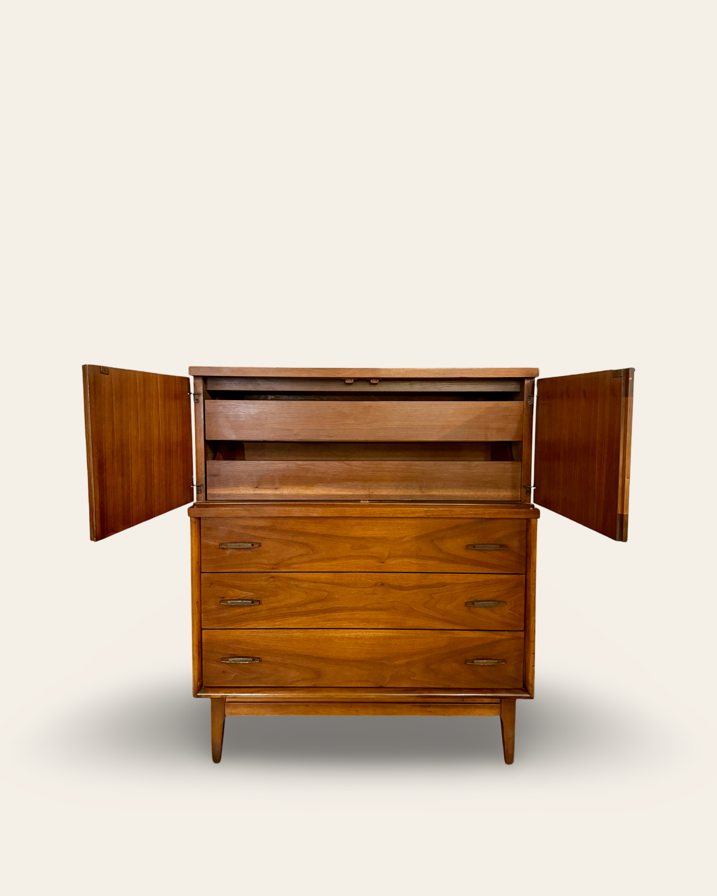 1960s Vintage MCM Walnut Tall Boy Broyhill Premier Emphasis 5 Drawer Dresser