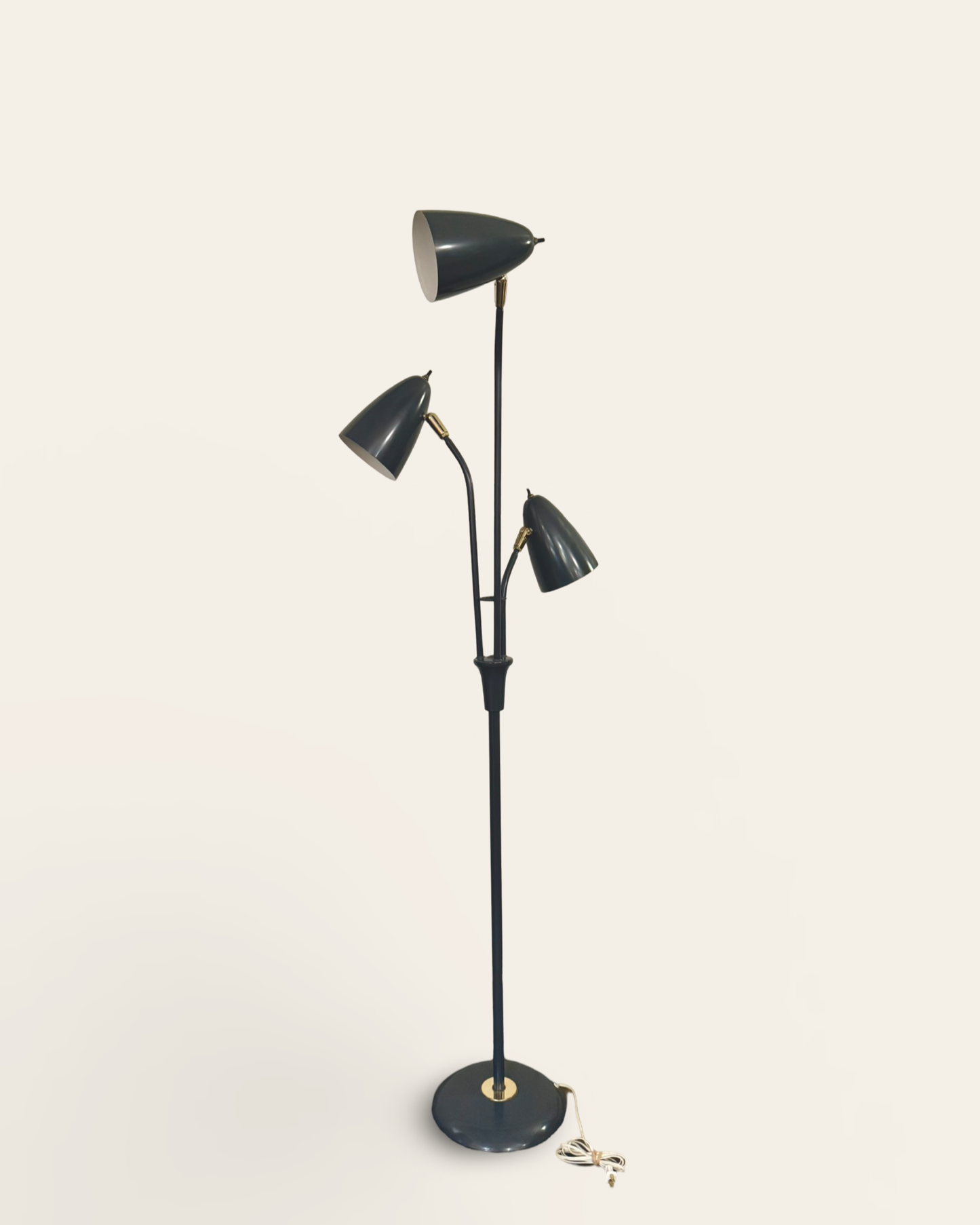 Vintage Gerald Thurston Style Mid-Century Modern Three-Headed Adjustable Floor Lamp - Blue/Grey with Brass Accents