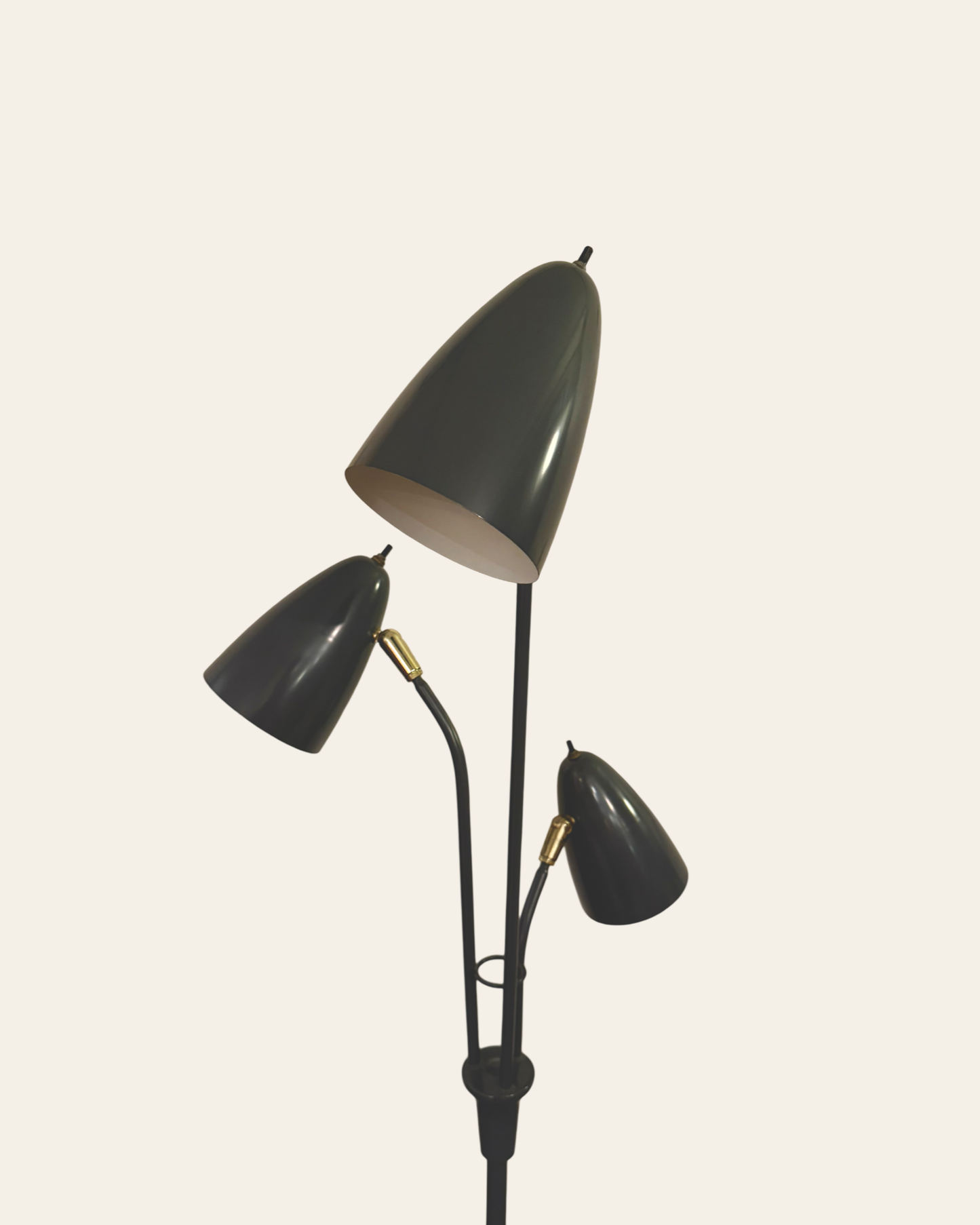 Vintage Gerald Thurston Style Mid-Century Modern Three-Headed Adjustable Floor Lamp - Blue/Grey with Brass Accents