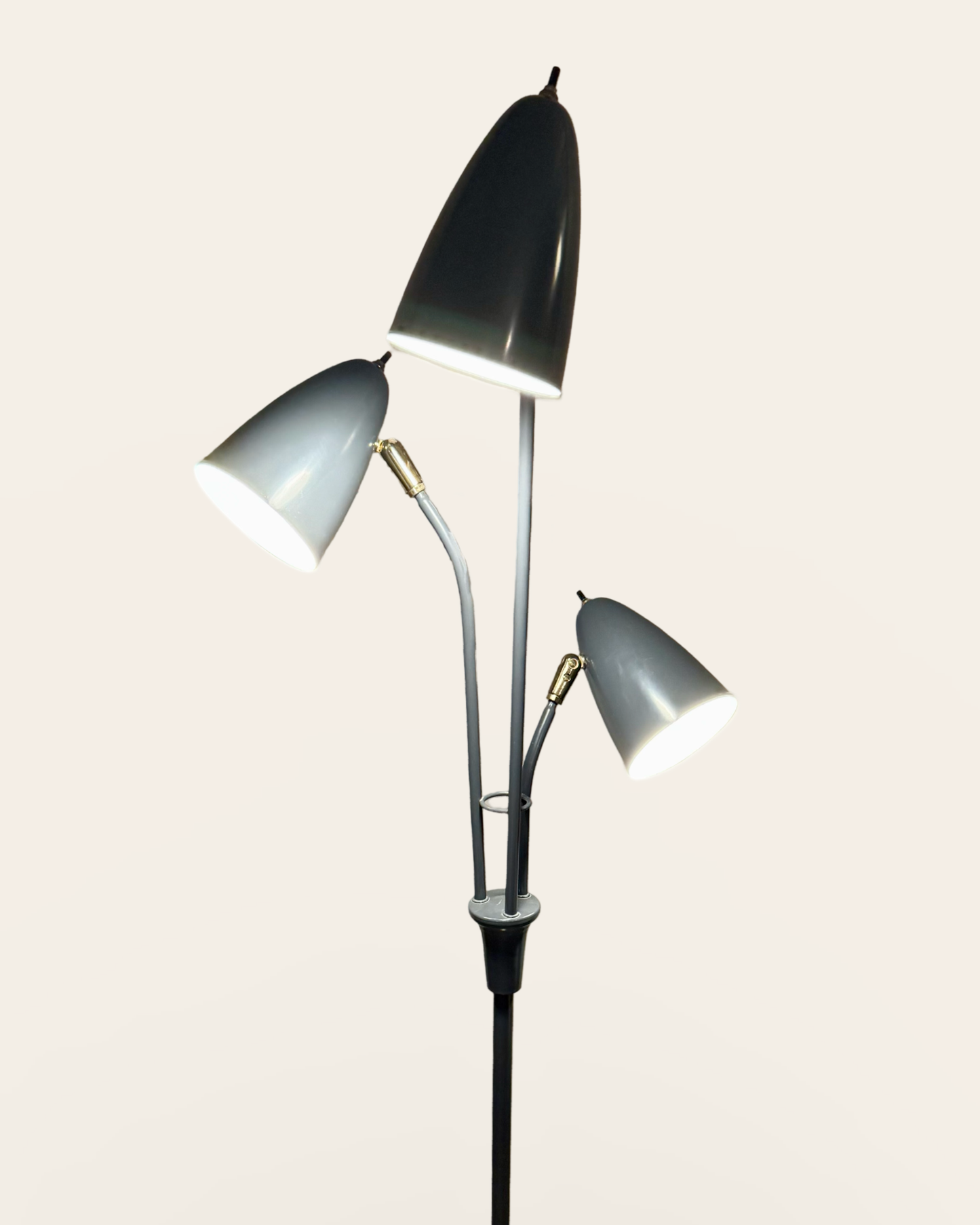 Vintage Gerald Thurston Style Mid-Century Modern Three-Headed Adjustable Floor Lamp - Blue/Grey with Brass Accents