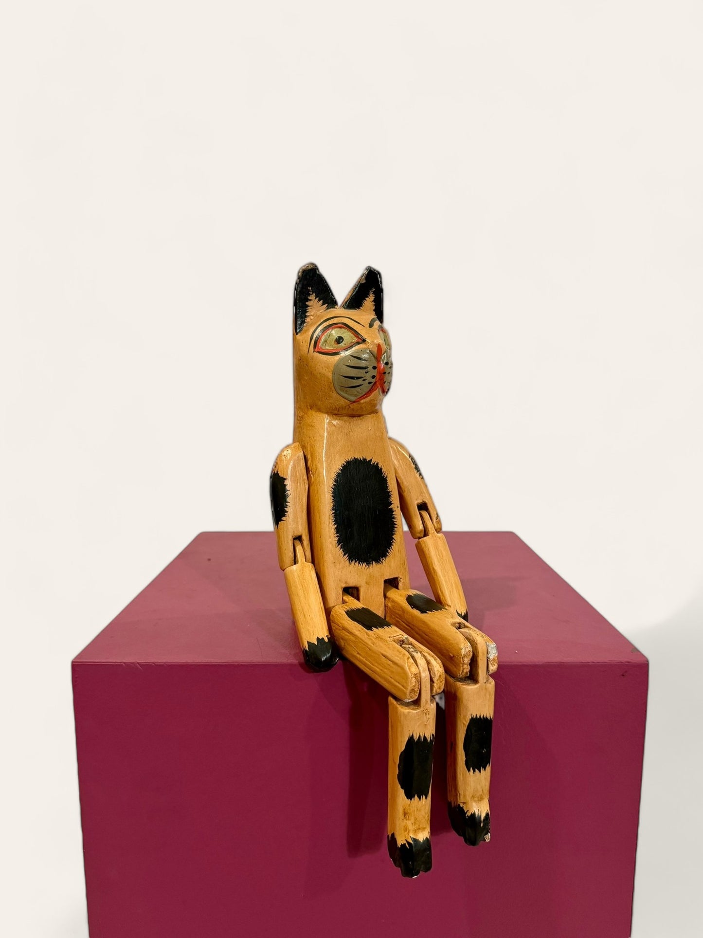 Vintage Handmade and Hand Painted Orange Folk Art Cat with Articulated Arms and Legs
