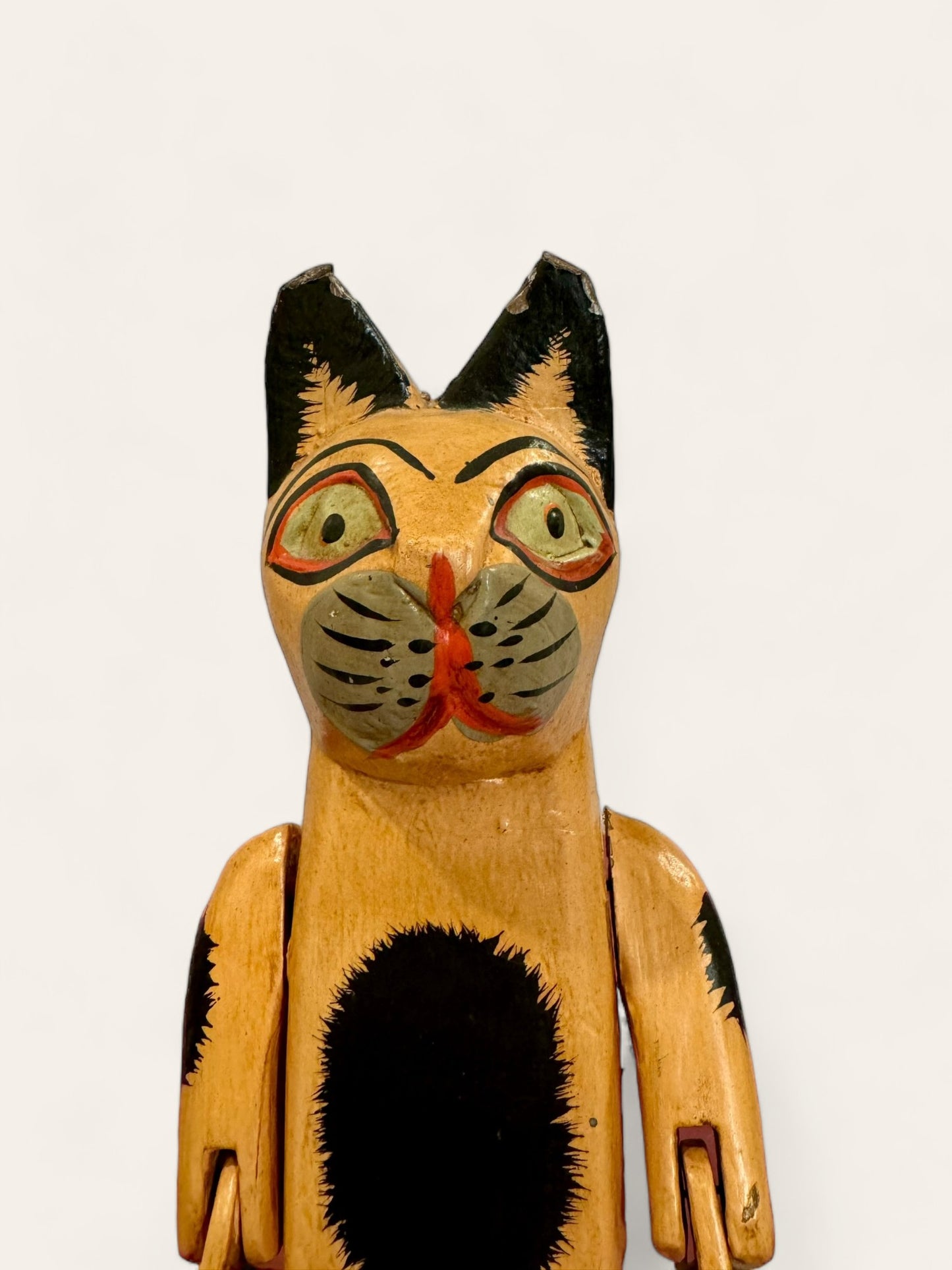 Vintage Handmade and Hand Painted Orange Folk Art Cat with Articulated Arms and Legs