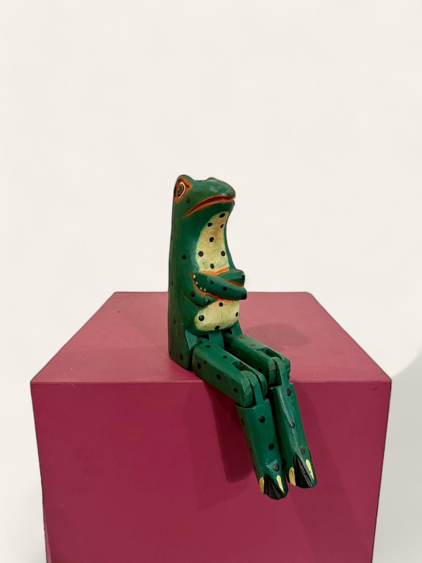 Vintage Handmade and Hand Painted Folk Art Frog with Articulated Legs