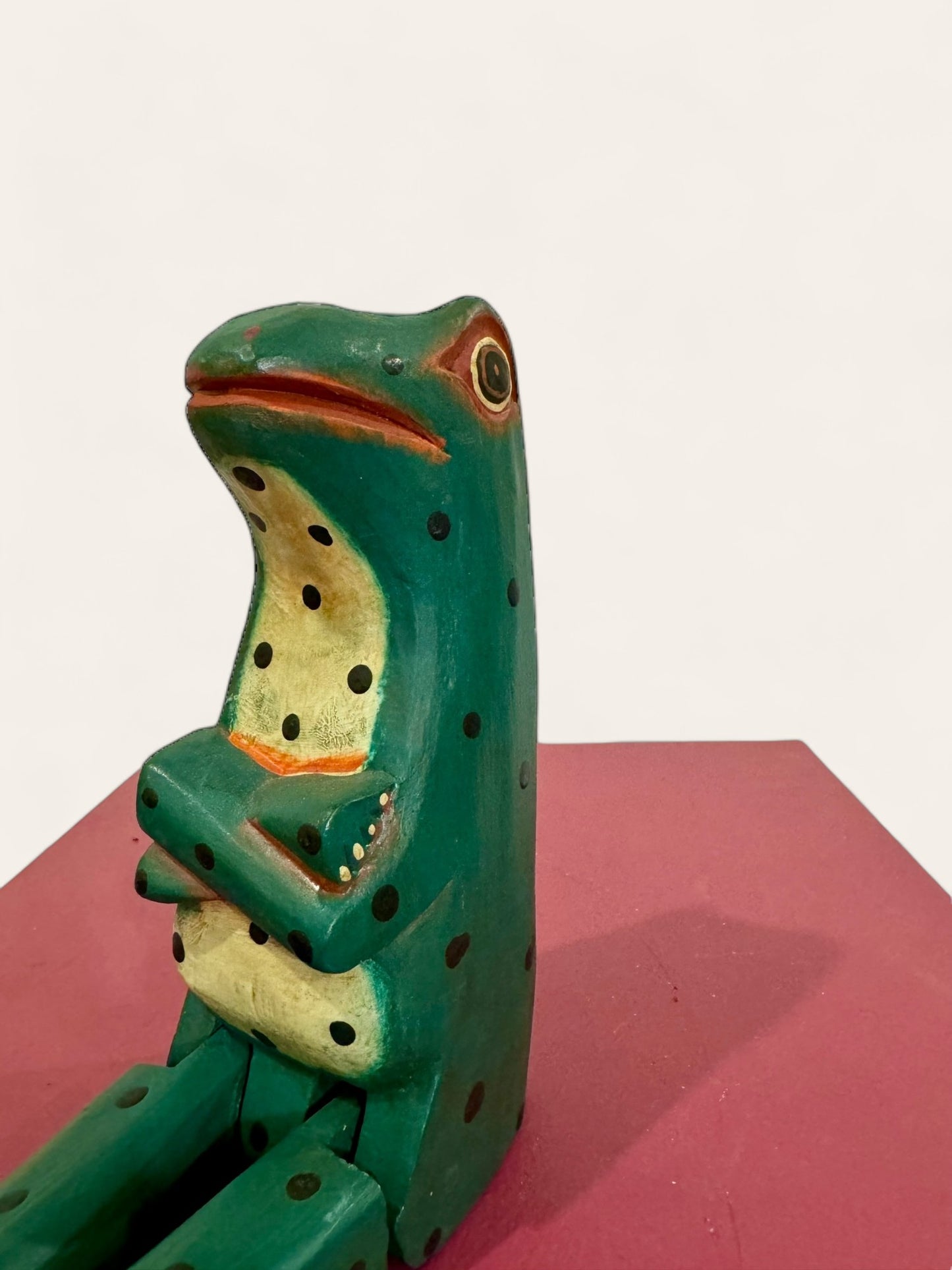 Vintage Handmade and Hand Painted Folk Art Frog with Articulated Legs