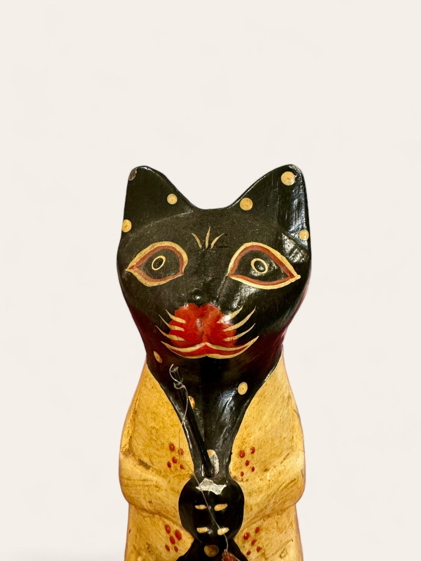 Vintage Handmade and Hand Painted Folk Art Cat Fishing