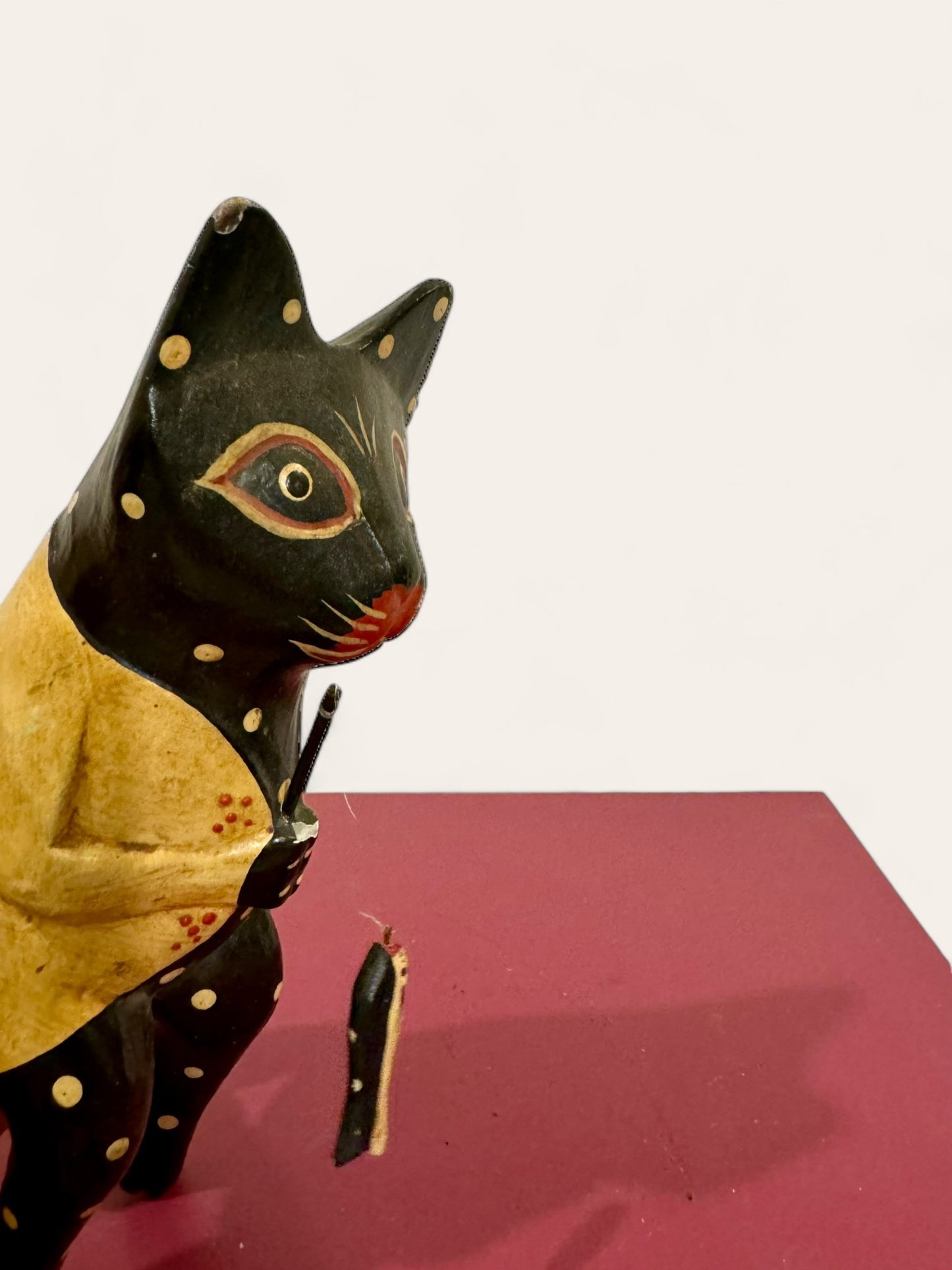 Vintage Handmade and Hand Painted Folk Art Cat Fishing