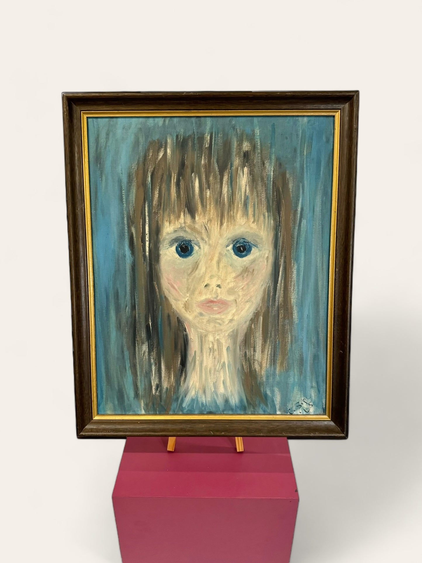 Vintage MCM Original Oil Painting of a Girl