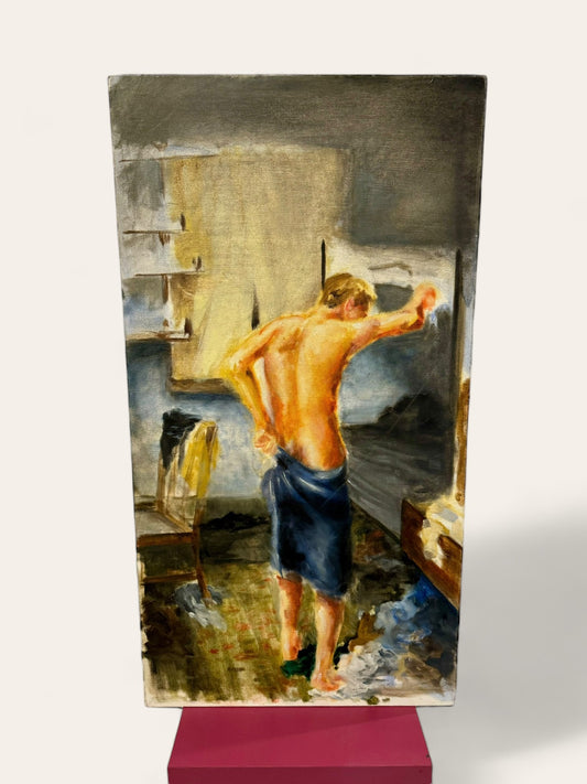 Original Oil Painting of a Man in a Towel
