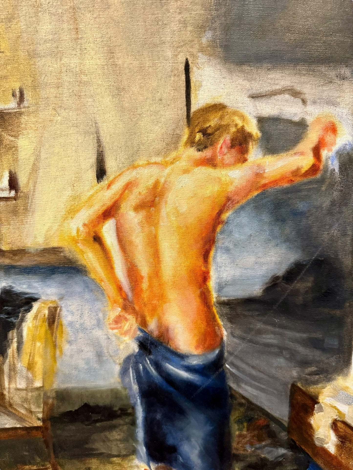 Original Oil Painting of a Man in a Towel