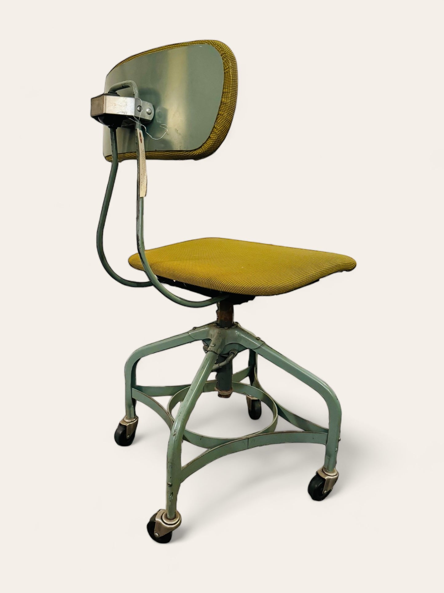 Industrial Vintage Toledo Metal Furniture Company Adjustable Stool Chair with Green Upholstery