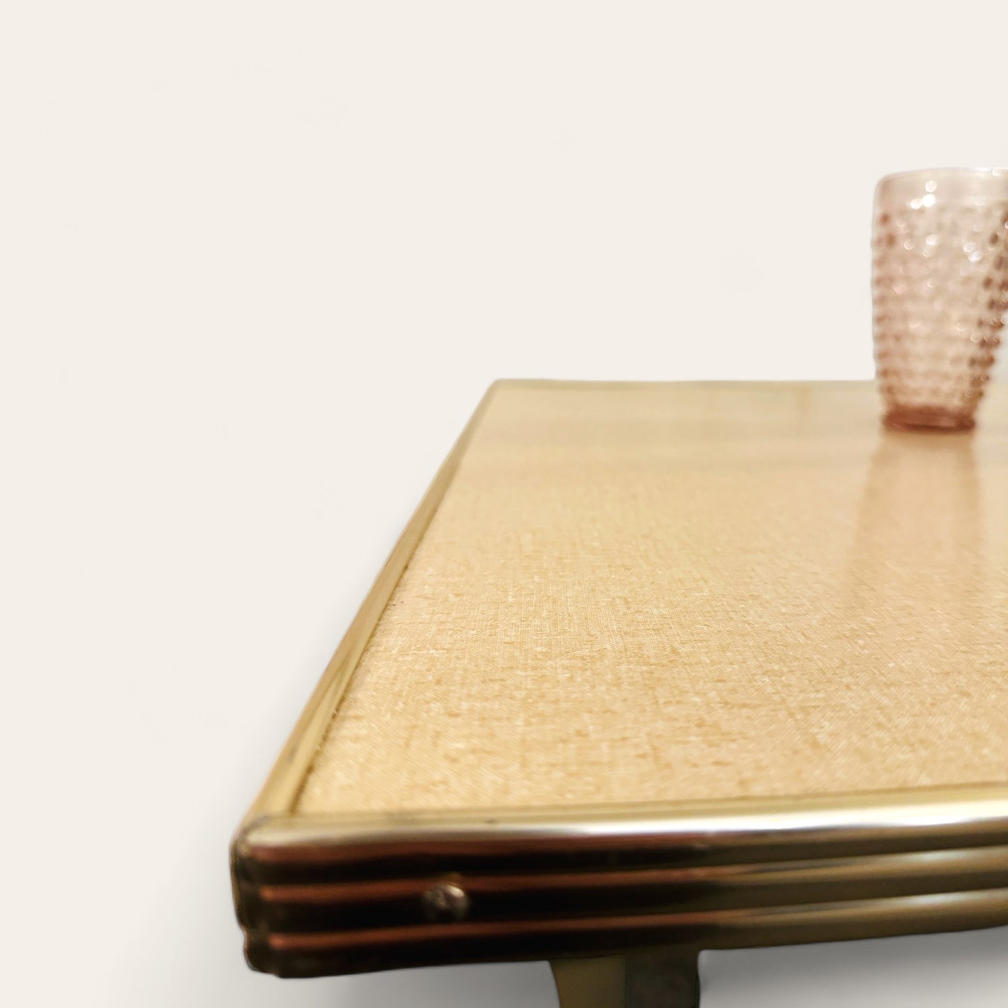Small Vintage Mid Century Modern Dining Table with Formica Top and Seafoam Green Metal Base