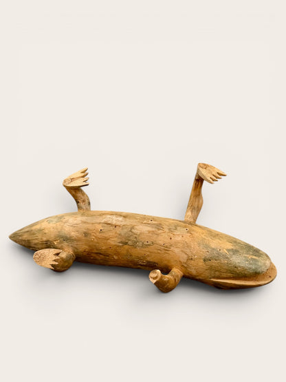 Primitive Hand Carved Lizard Sculpture