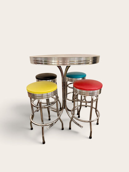 Vintage 1950s Retro Chrome Diner Table + 4 Stools
