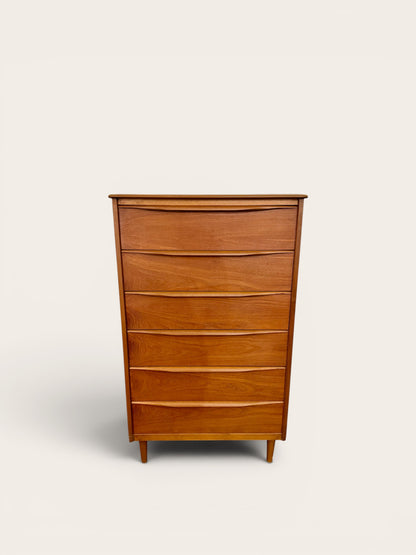 1960s Vintage MCM Teak 6 Drawer Tallboy Dresser Made in England