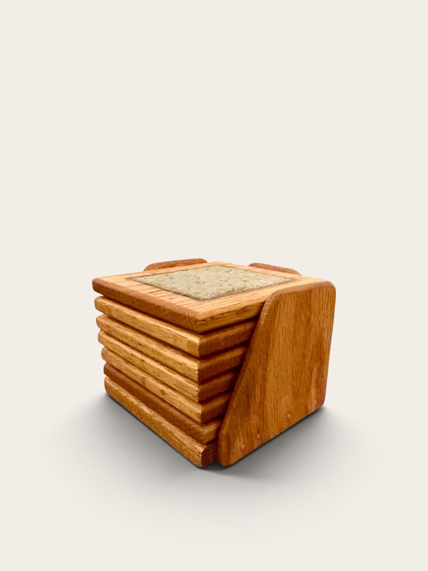 Handcrafted Oak & Stone Coaster Set
