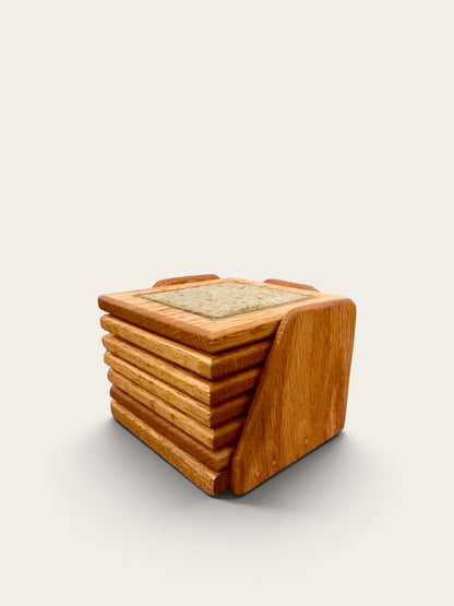 Handcrafted Oak & Stone Coaster Set