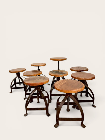 Vintage Industrial Adjustable Swivel Stools (1940s) - 9 Available