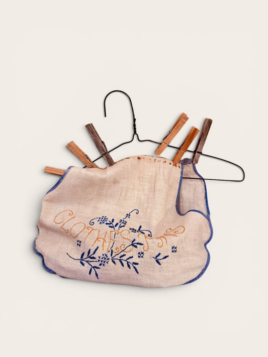 Vintage Embroidered Clothespin Bag with Original Hanger