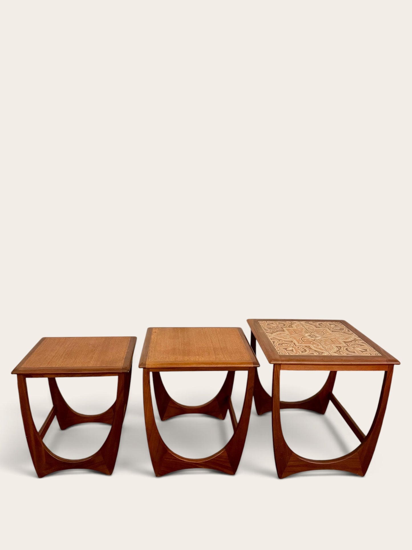 Vintage MCM G-Plan Fresco Teak Nesting Tables with Original Ceramic Tile Top (Set of 3)