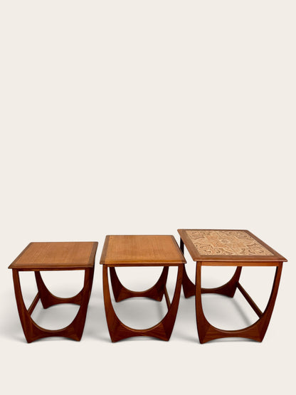 Vintage MCM G-Plan Fresco Teak Nesting Tables with Original Ceramic Tile Top (Set of 3)