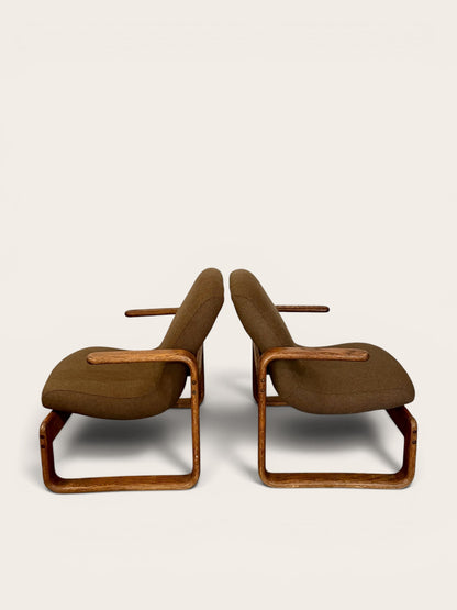 Vintage 1970s MCM Kimball Bent Oak Lounge Chairs